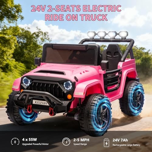 Kids 24V 2-Seater Electric Ride-On Car – 4×4 Truck – Remote Pink – Remote
