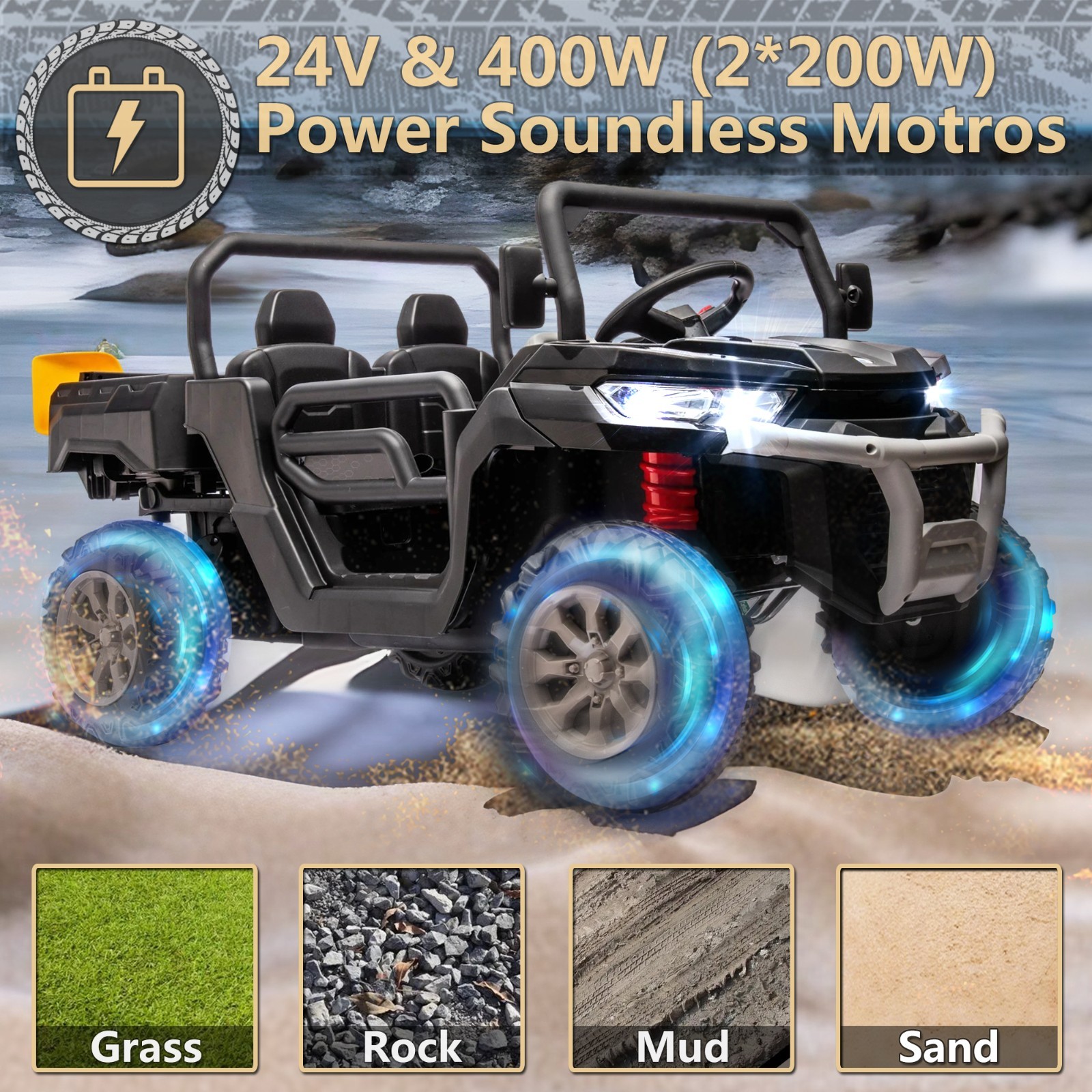 24V Kids Electric Car Truck, 2 Seater Ride on UTV Toys w/Dump Bed, Remote,LED