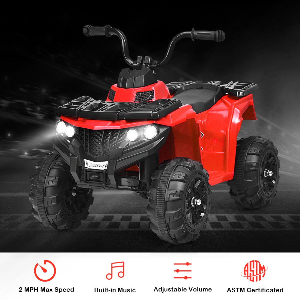 HoneyJoy 6V Battery Powered Kids Ride On ATV 4-Wheeler Quad w/ MP3 LED Light Red