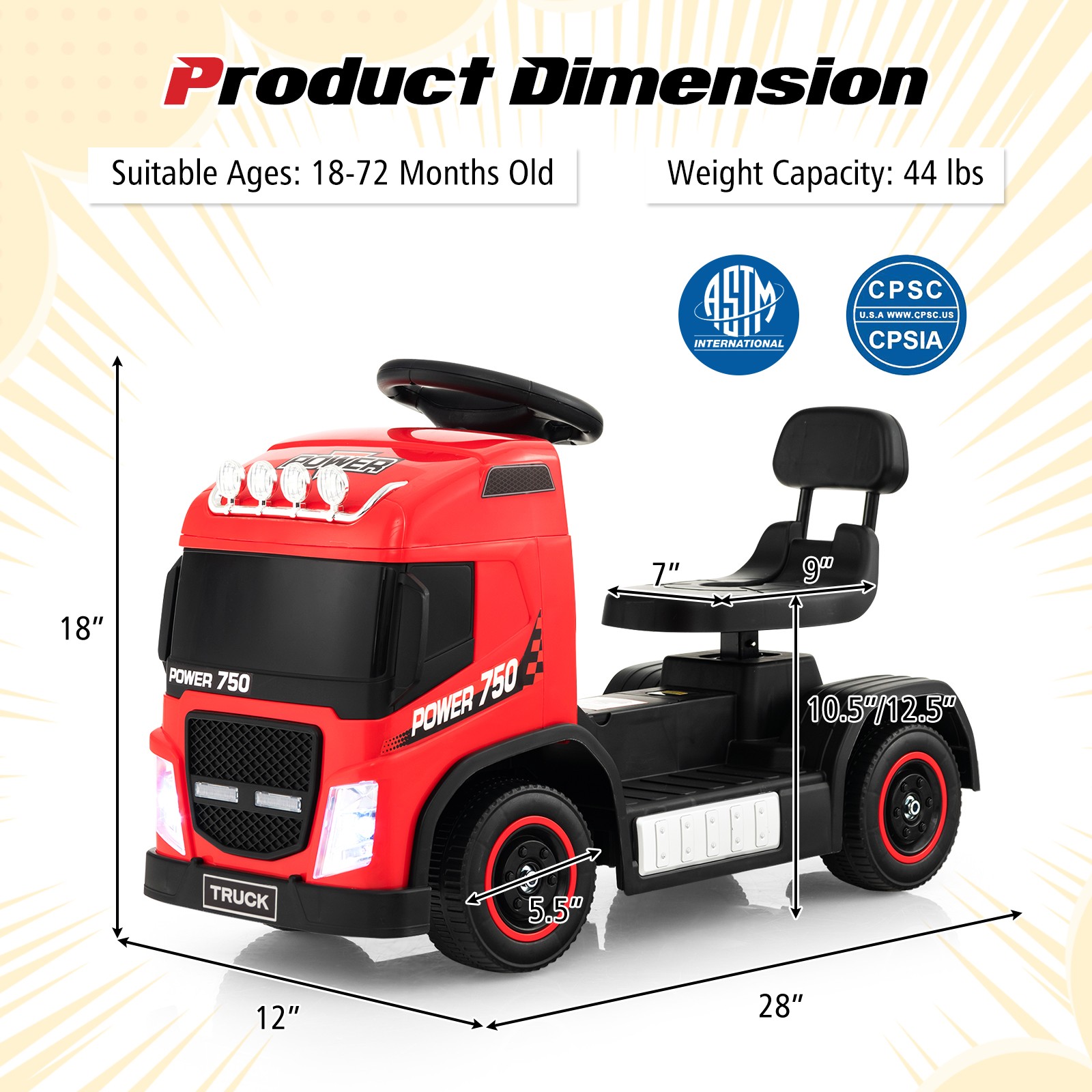 Kids Ride-on Car 6V Toddler Electric Truck LED Lights Music & Horn Sound