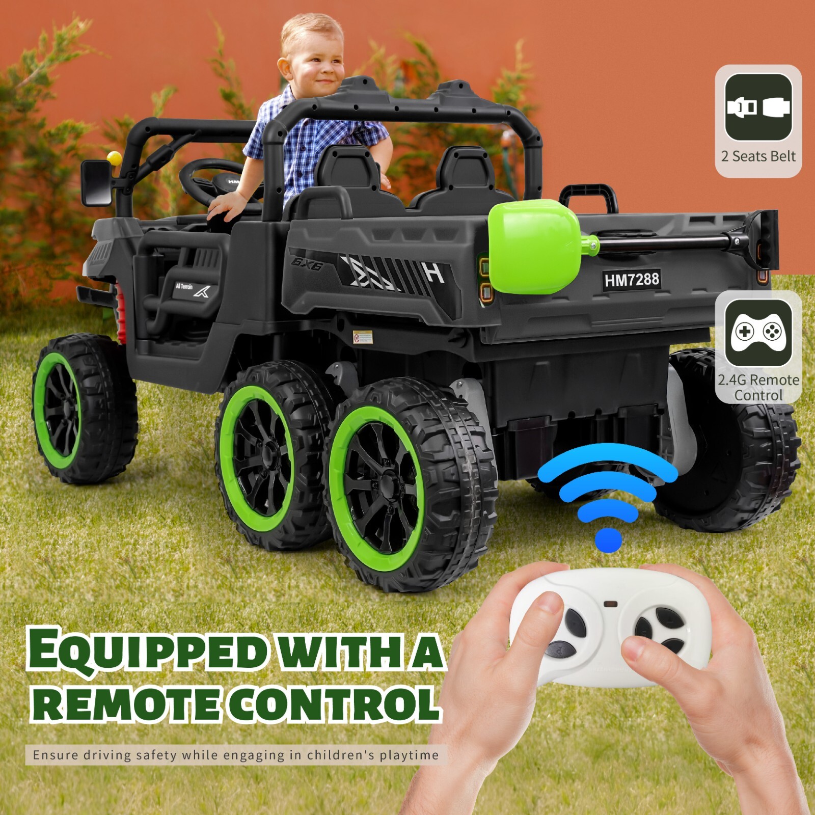 Black Kids 2 Seater Ride on Car 24V Electric Dump Truck 4WD Off-road UTV /Remote