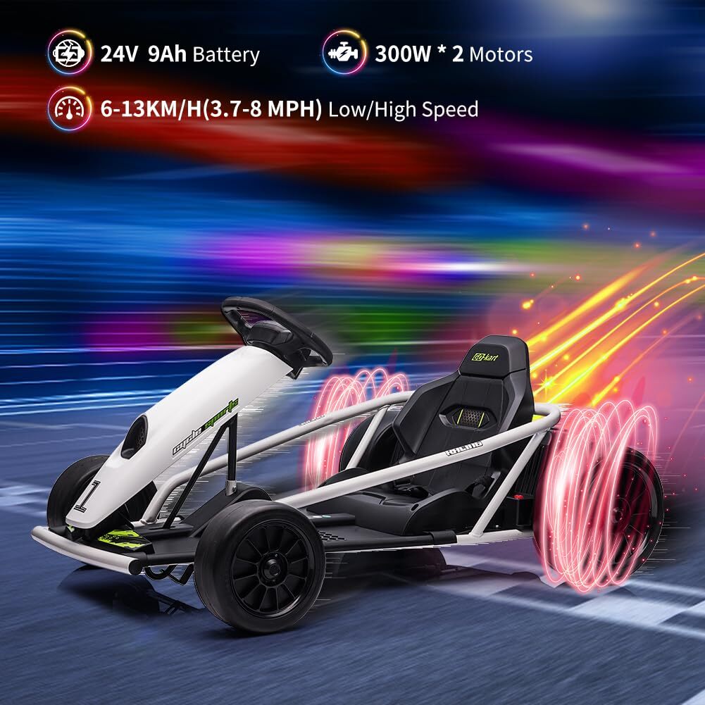 🍊24V Go Kart 300W*2 Extra Powerful Motors 9Ah Large Battery for Kids 8-12 Yea
