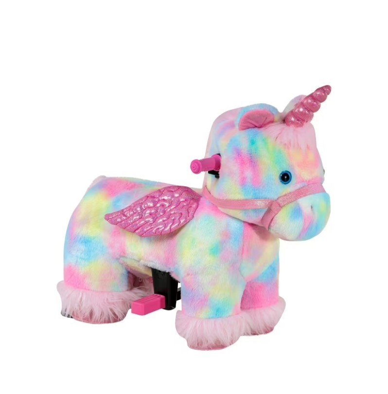 Dynacraft Unicorn 6V Plush Ride-On, Ages 18 Months-3 Years,With Pink Castle Tent