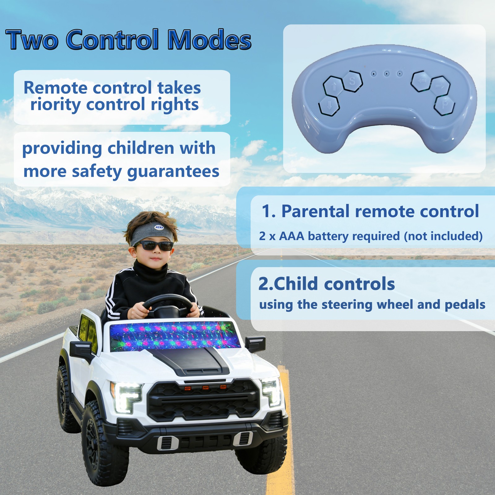 12V Kids Ride-On Car Remote Control, 4-Wheel Shock Absorption 3-6 Years White