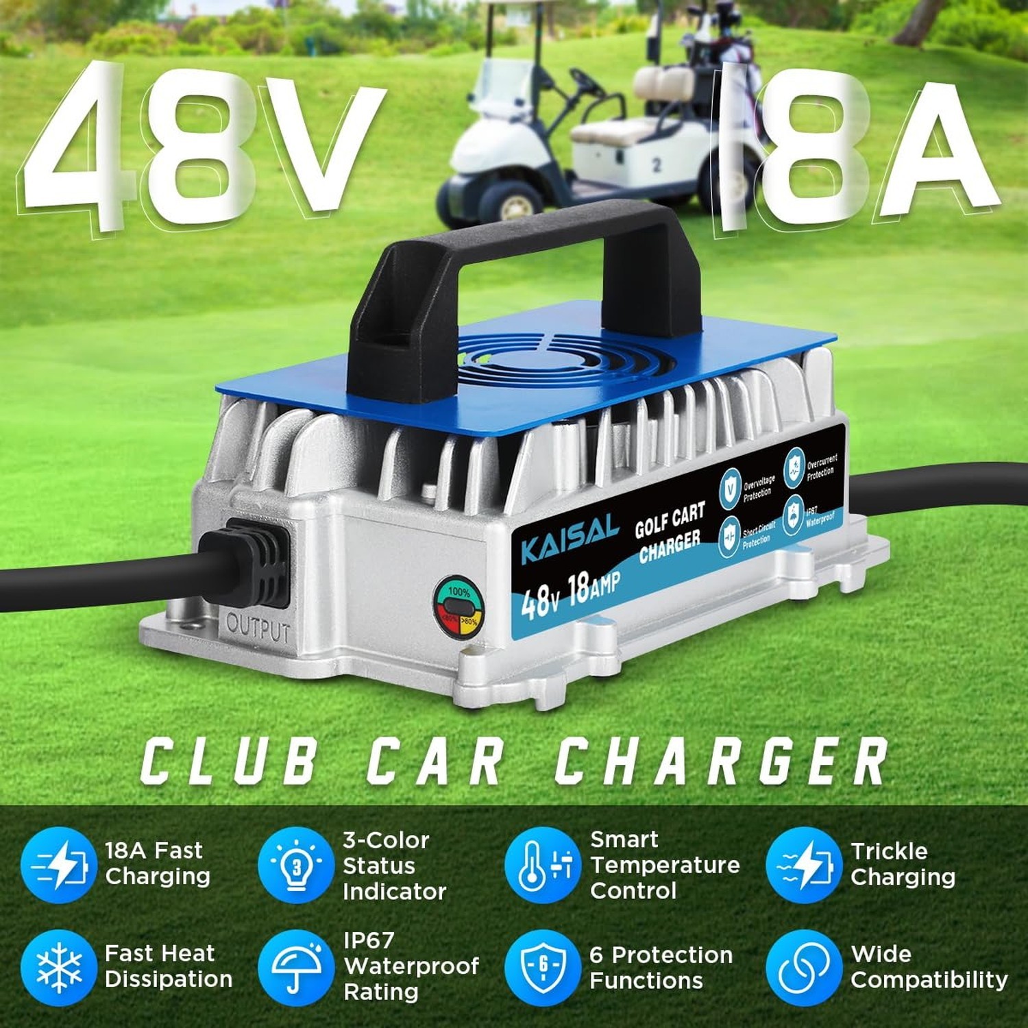 Club Car Charger 48V 18A Smart 1250W Golf Cart Battery Charger 48 Volt, IP67 …
