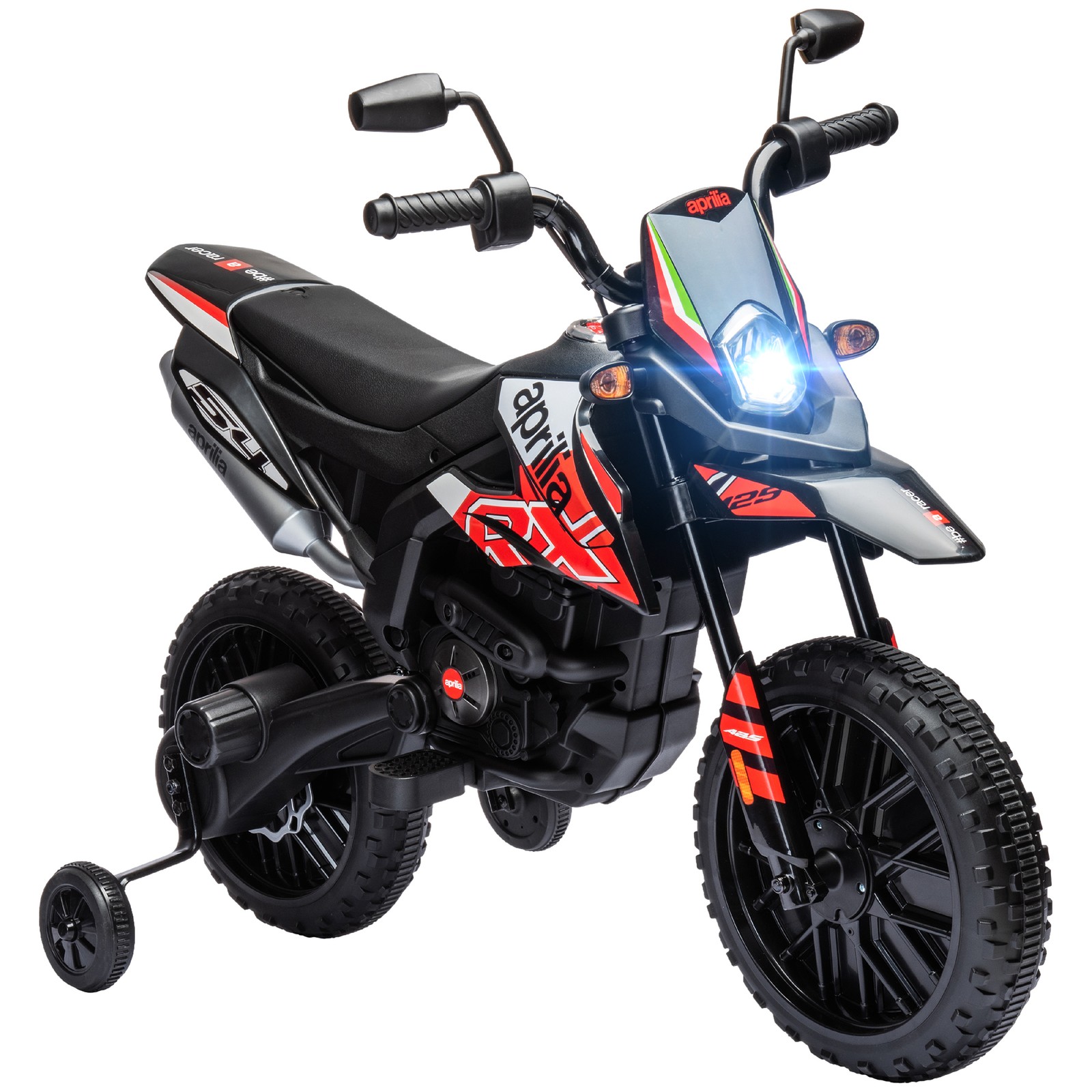 12V Aprilia Licenced Kids Motorcycle with Training Wheels, Red