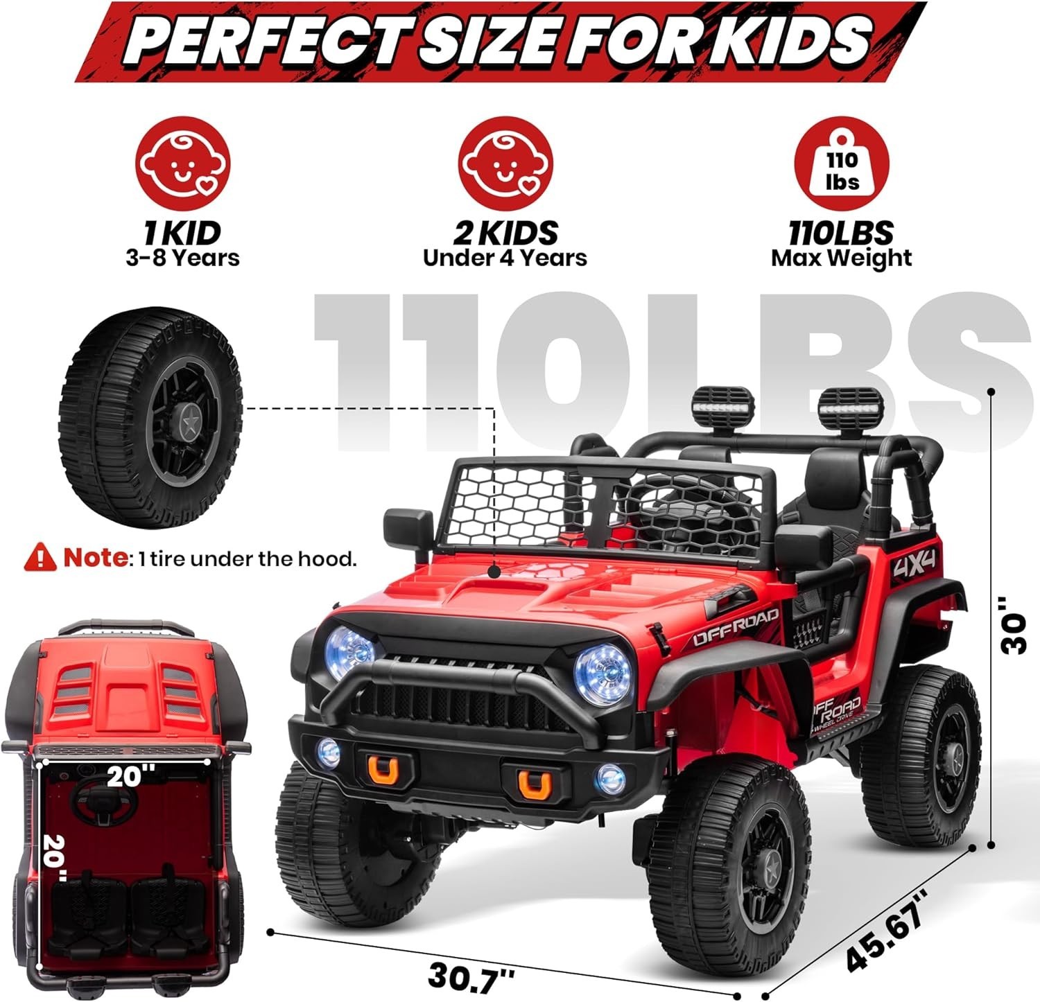4WD 2WD Switchable 2-Seater Ride On Truck 800W RC 3-Speed Spring Suspension Blue