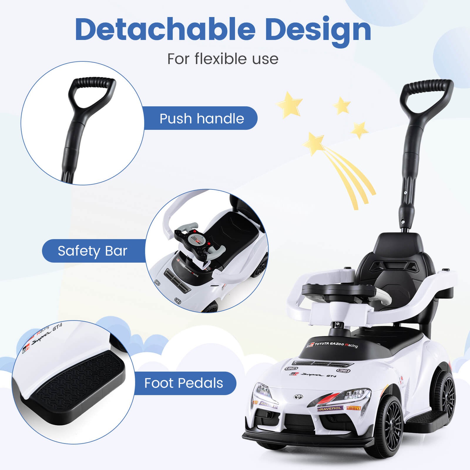 Toyota Licensed Ride on Push Car w/Parent-Control Handle Music Safety Guardrail