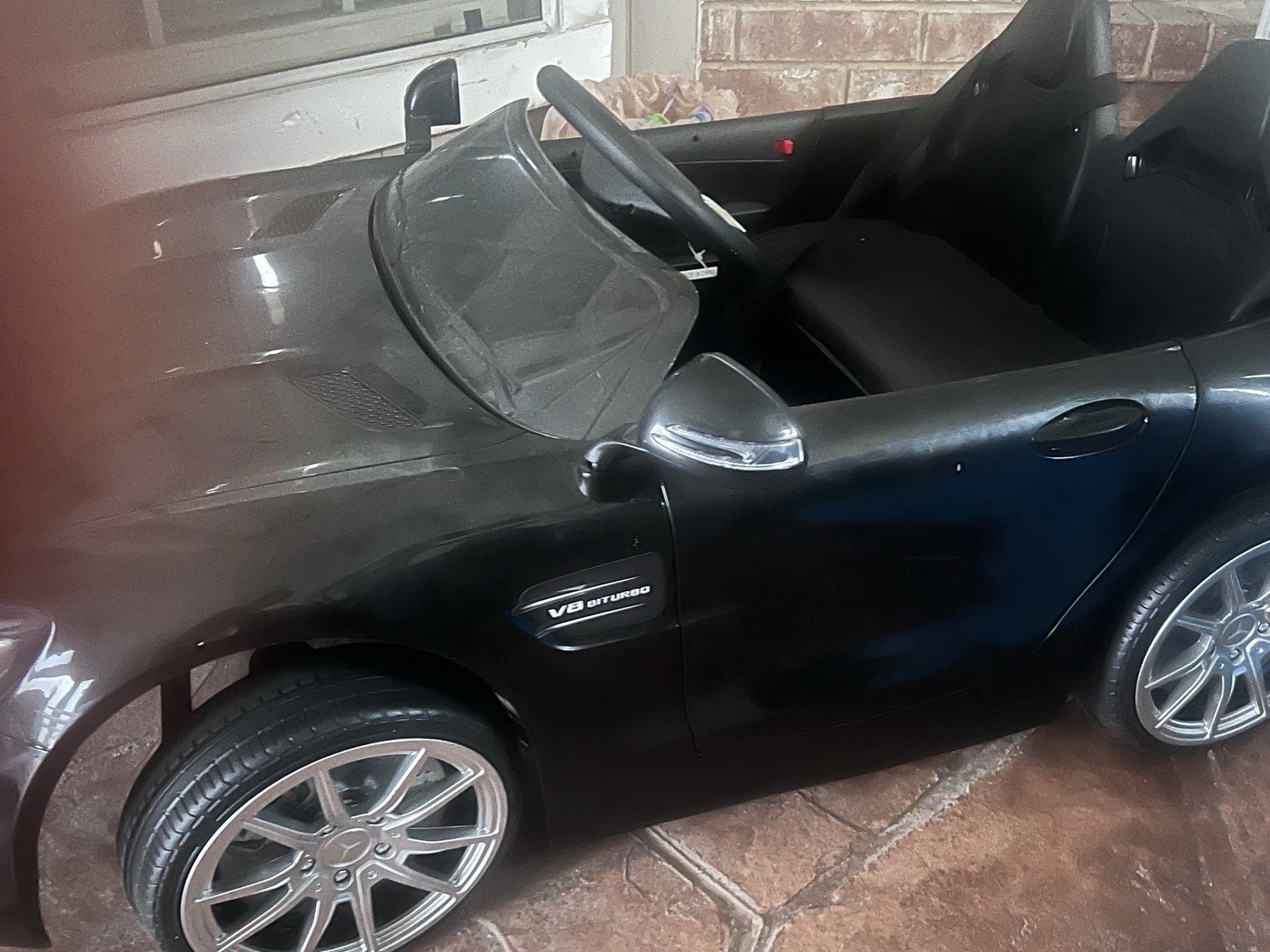 Mercedes-Benz Black Battery Operated 2-Seat Ride-On Toy Car w/ Steering Wheel