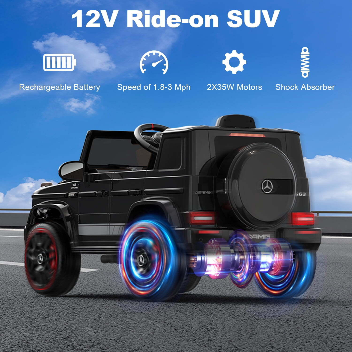 12V Mercedes Benz G63 G-Class G Wagon Ride On Toy w/ Remote Control LED Music