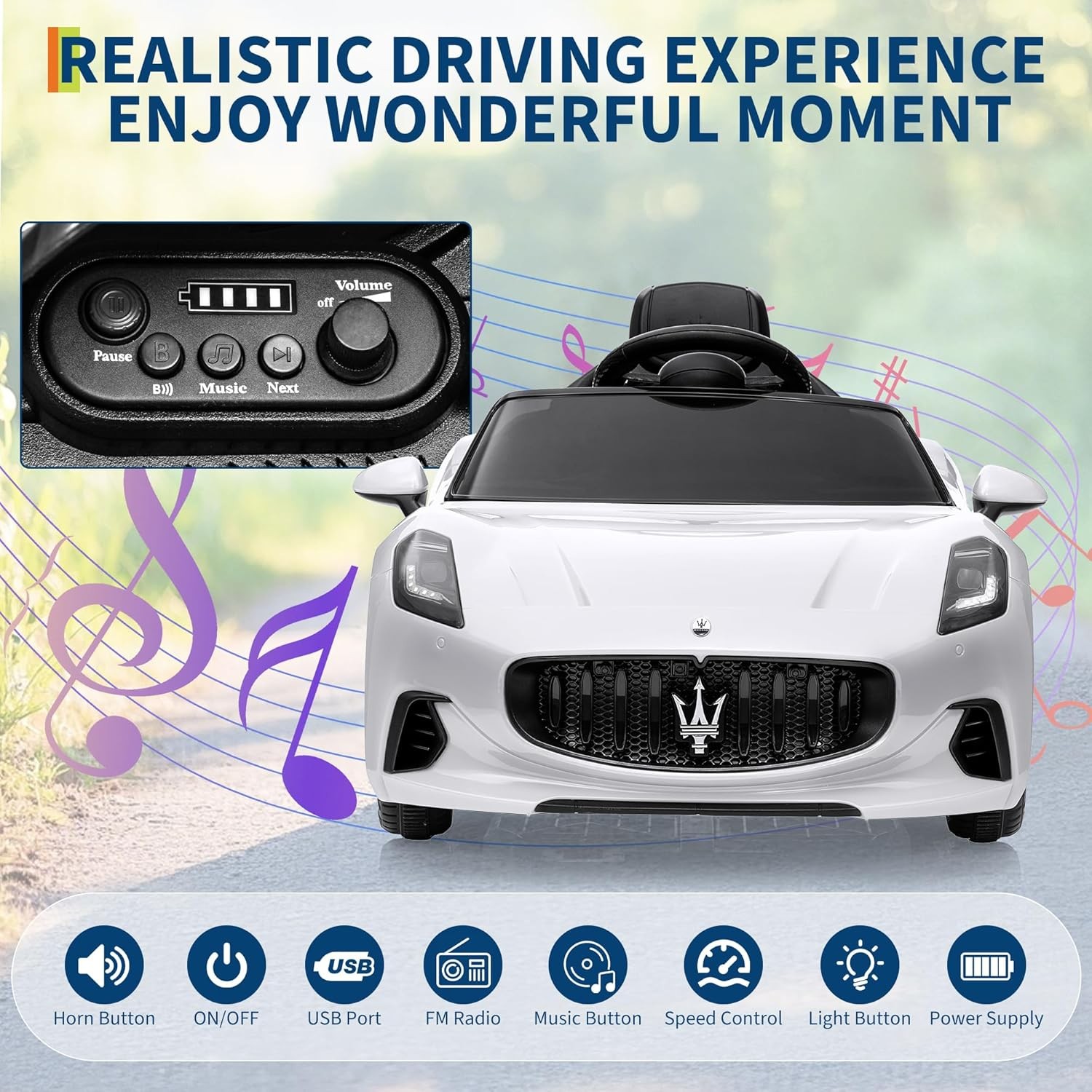 12V Licensed Maserati Ride-On Vehicle for Kids, Remote Control, High/Low Speed