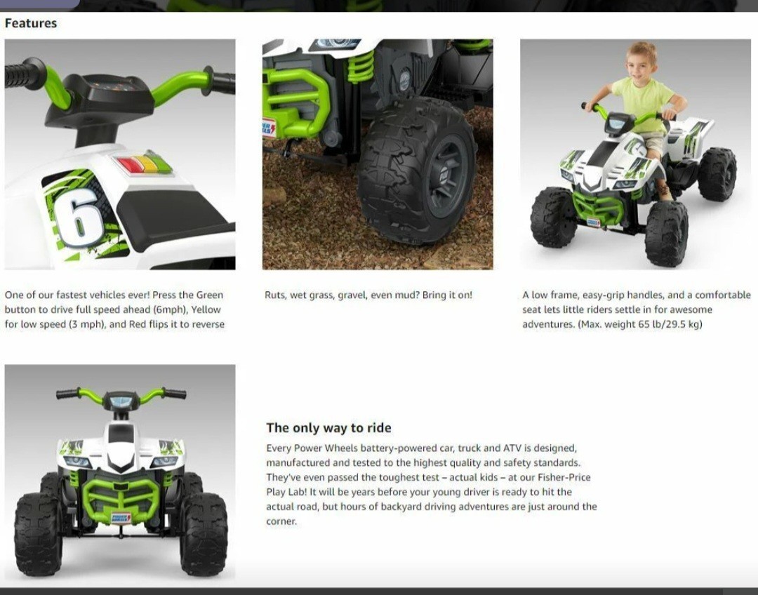 12 V Powerwheels Kids Electric Ride On Racing Atv Quad Bike Dft879665