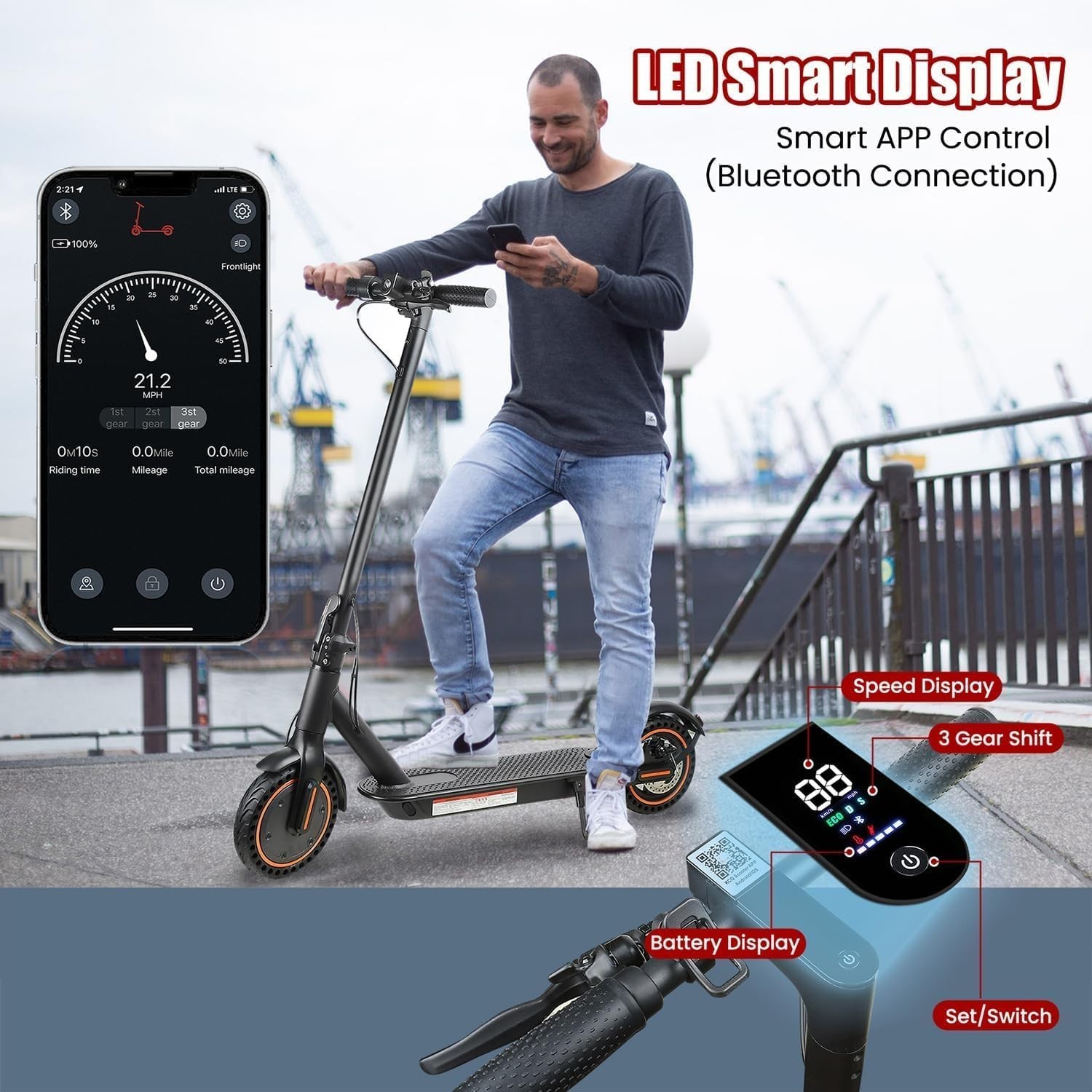 Electric Scooter for Adults, 8.5″ Solid Tires, 350/500W Motor, 16/19MPH Max Spee