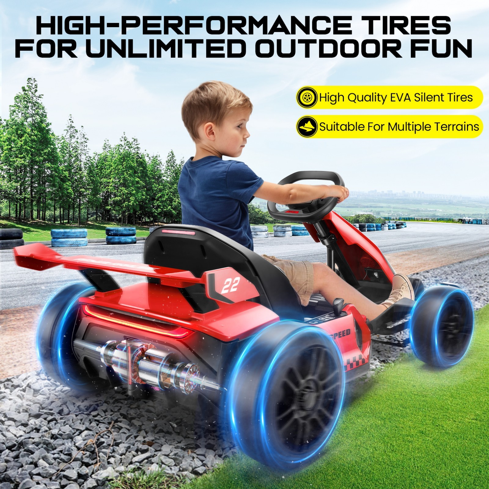 24V Electric Go Kart for Kids, 2x150W Motor Powerful Drift Kart Adjustable Seat~