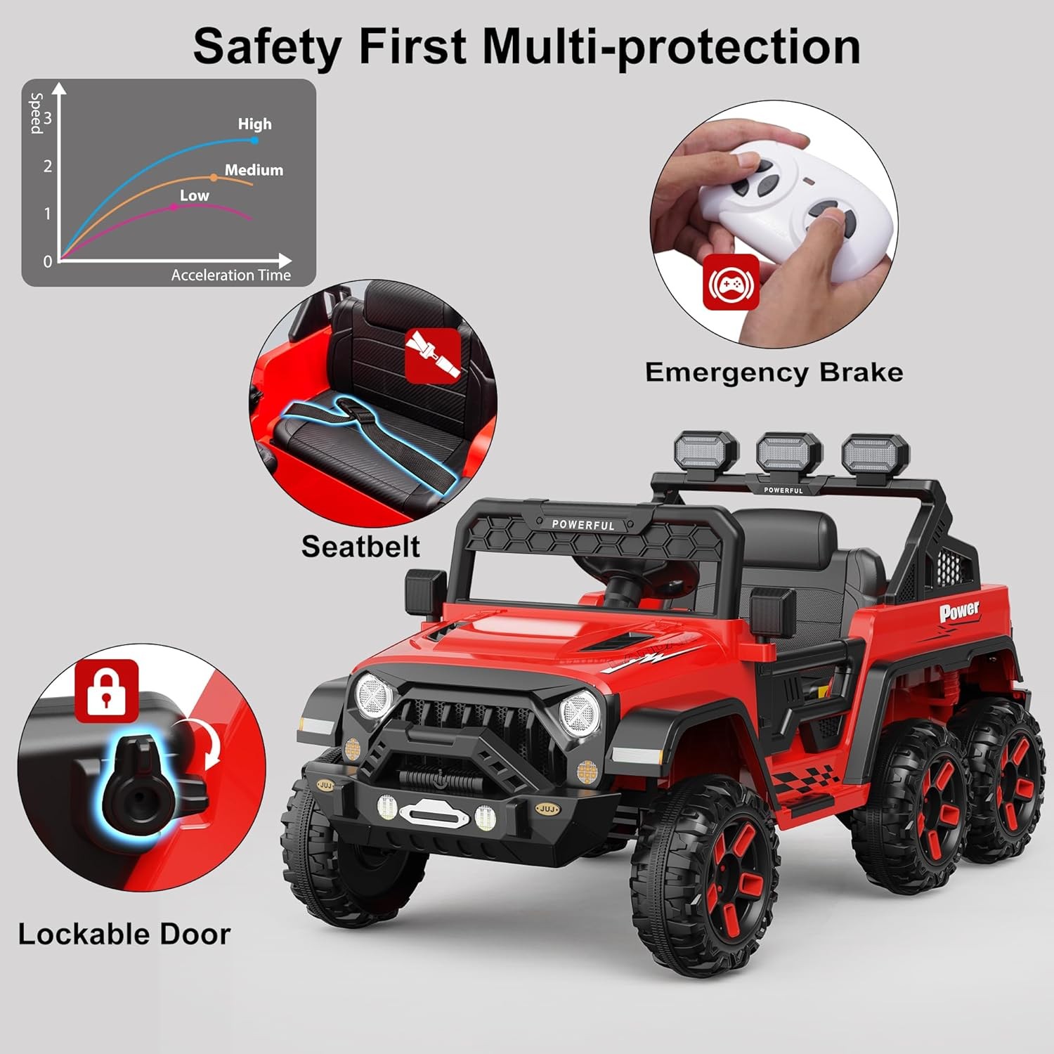 24V Ride on Toys for Big Kids Electric Car 4WD with 6 Wheels 3 Speeds Red