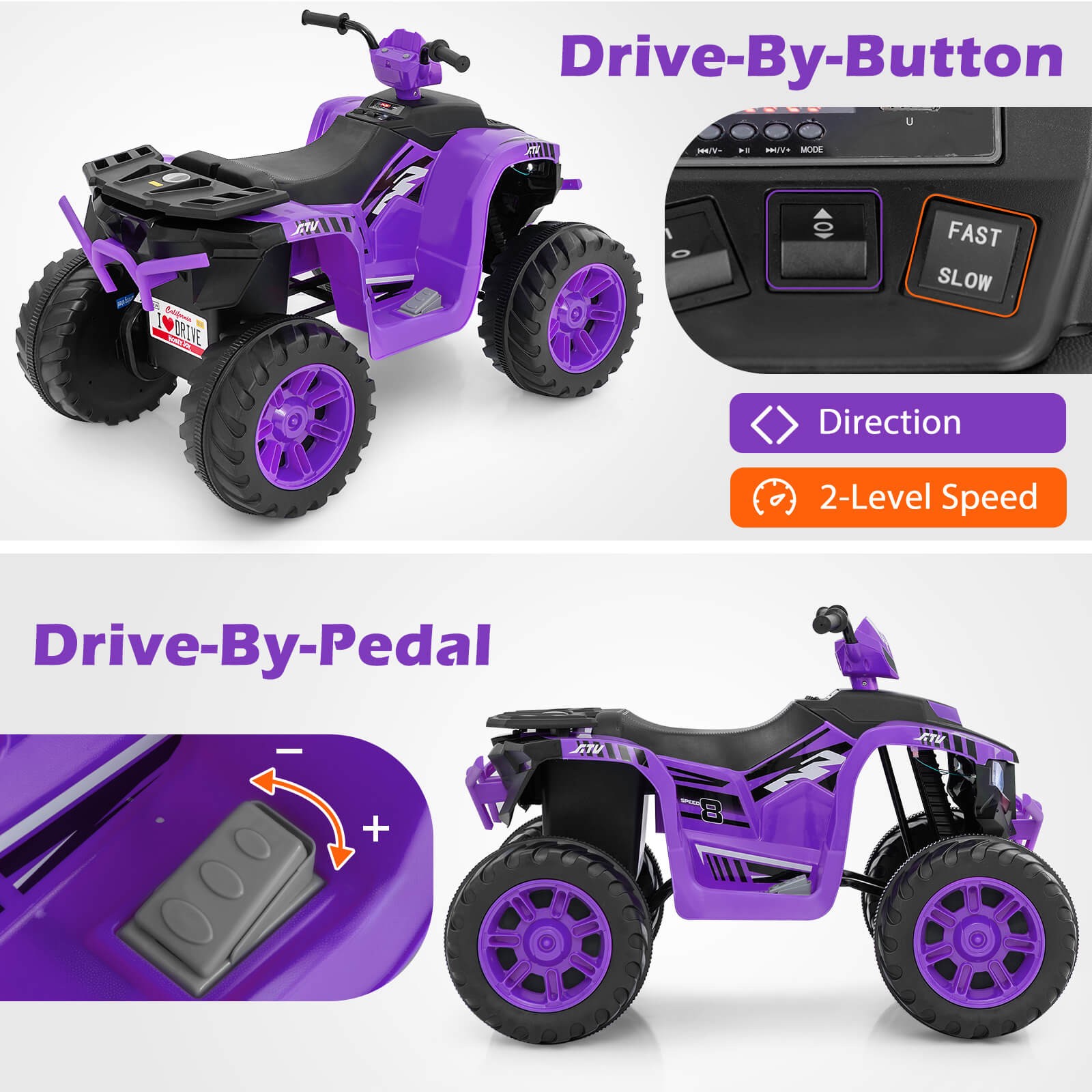 24V Kids Ride-On Electric ATV 4-Wheeler Quad Car with Wireless Connection