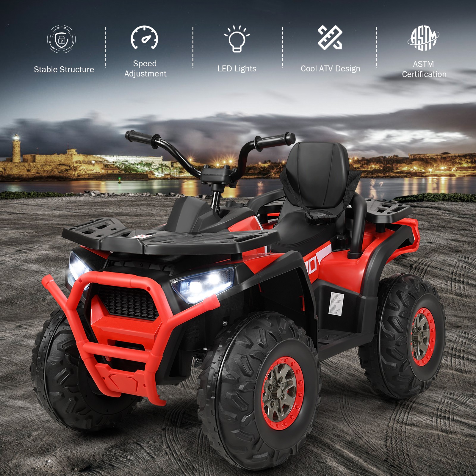 12V Kids Electric 4-Wheeler ATV Quad 2 Speeds Ride On Car w/MP3&LED Lights Red