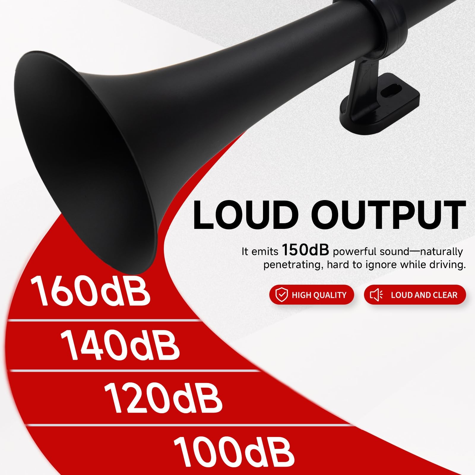 Loud Air Horn 12V Train Horn for Truck Air Compressors 150dB Black Car Boat