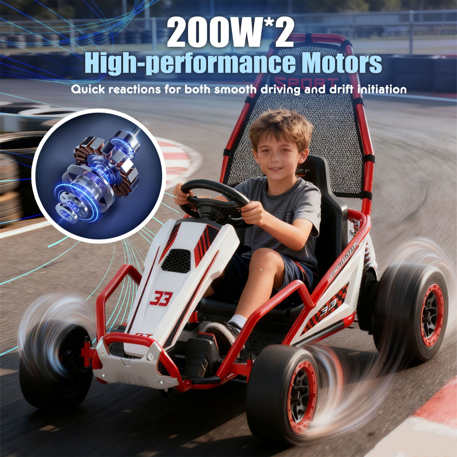 24V Kids Electric Go Kart 7AH Electric Drift Kart Car for Age 6+,400W Motor,Red