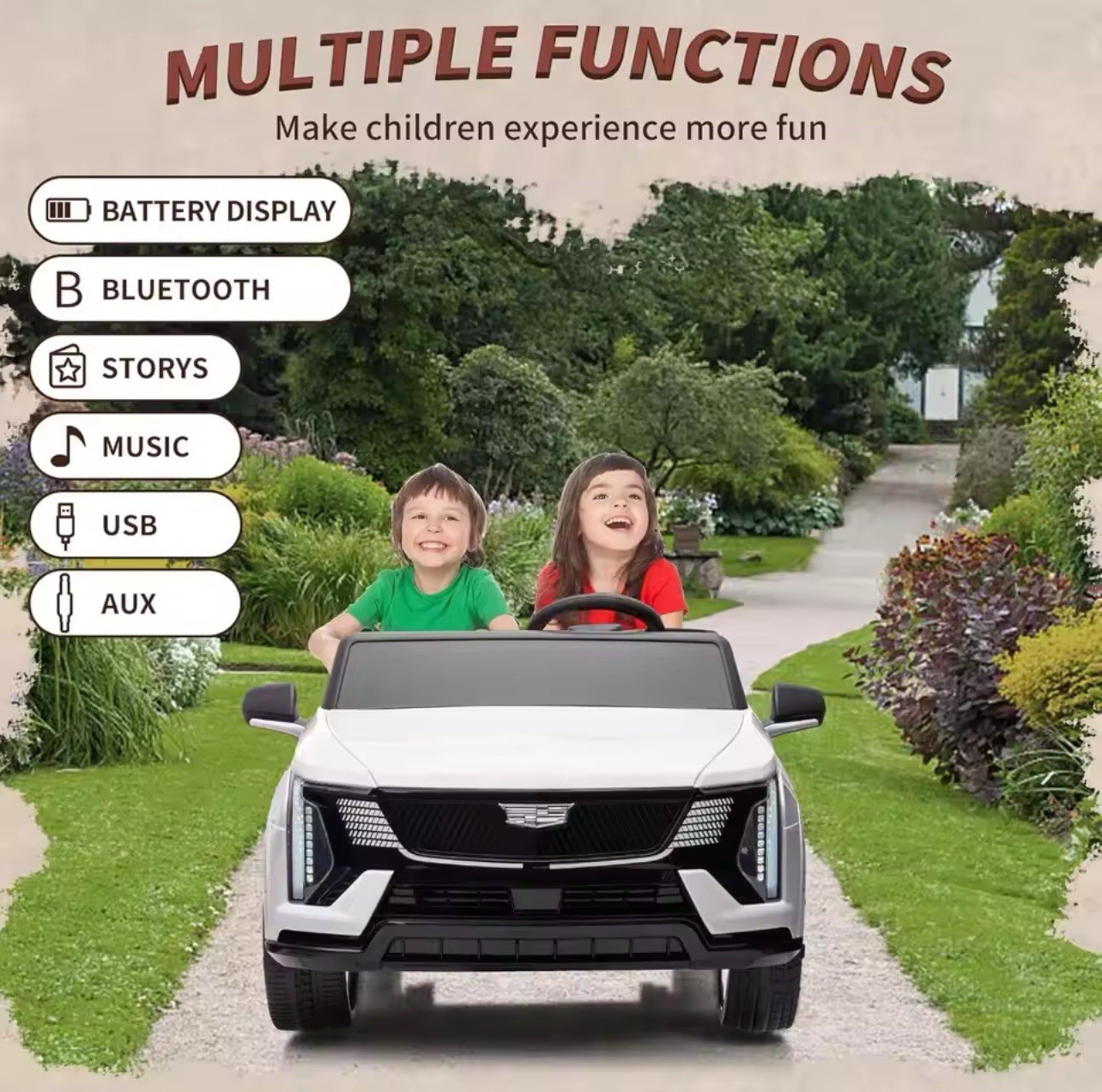 Cadillac 24V Ride On Electric Car,Remote Control,2Seater, 4Wheel Shock Absorbers
