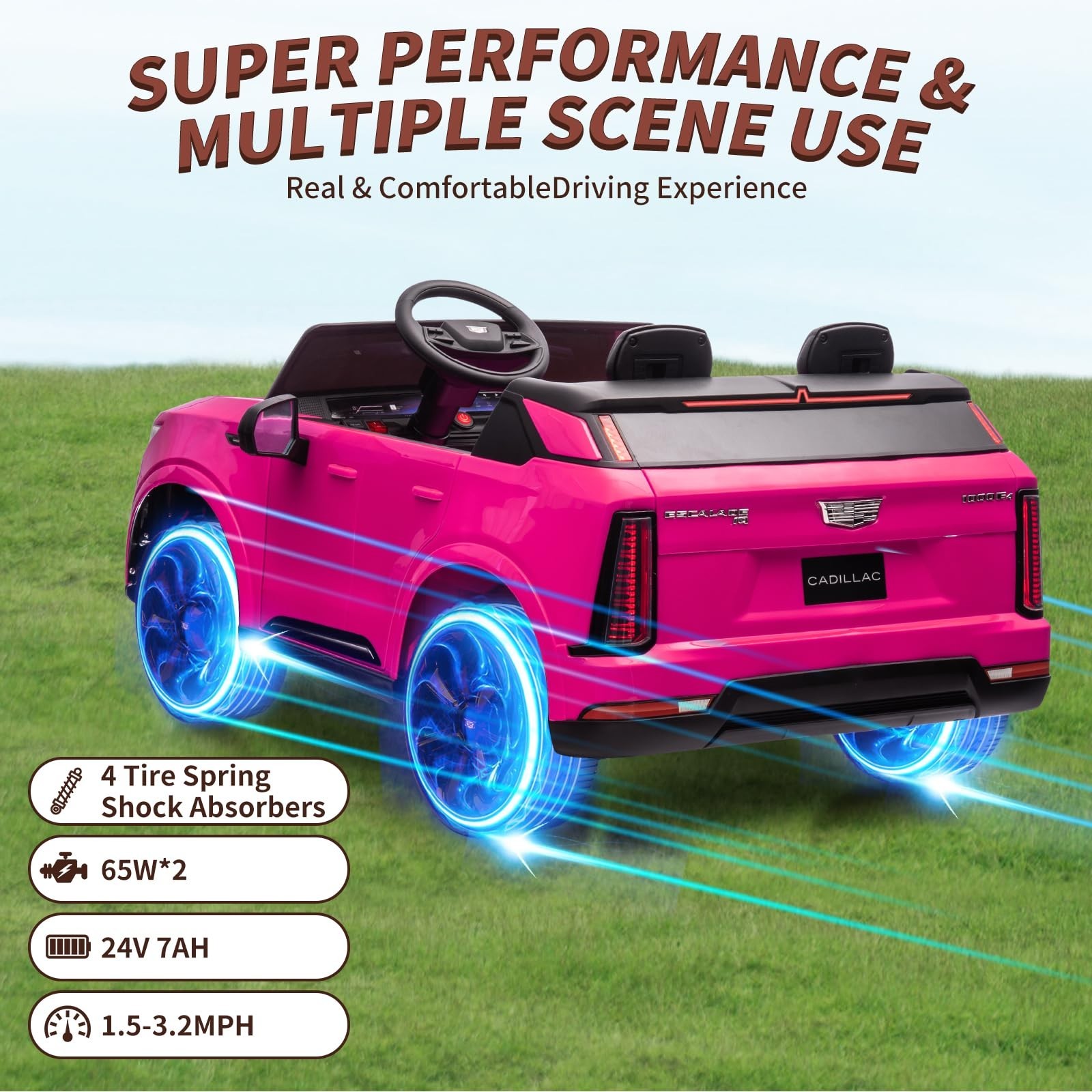 2 Seaters Cadillac Licensed 24V Ride On Car Girls Gift w/ Parent Remote Control
