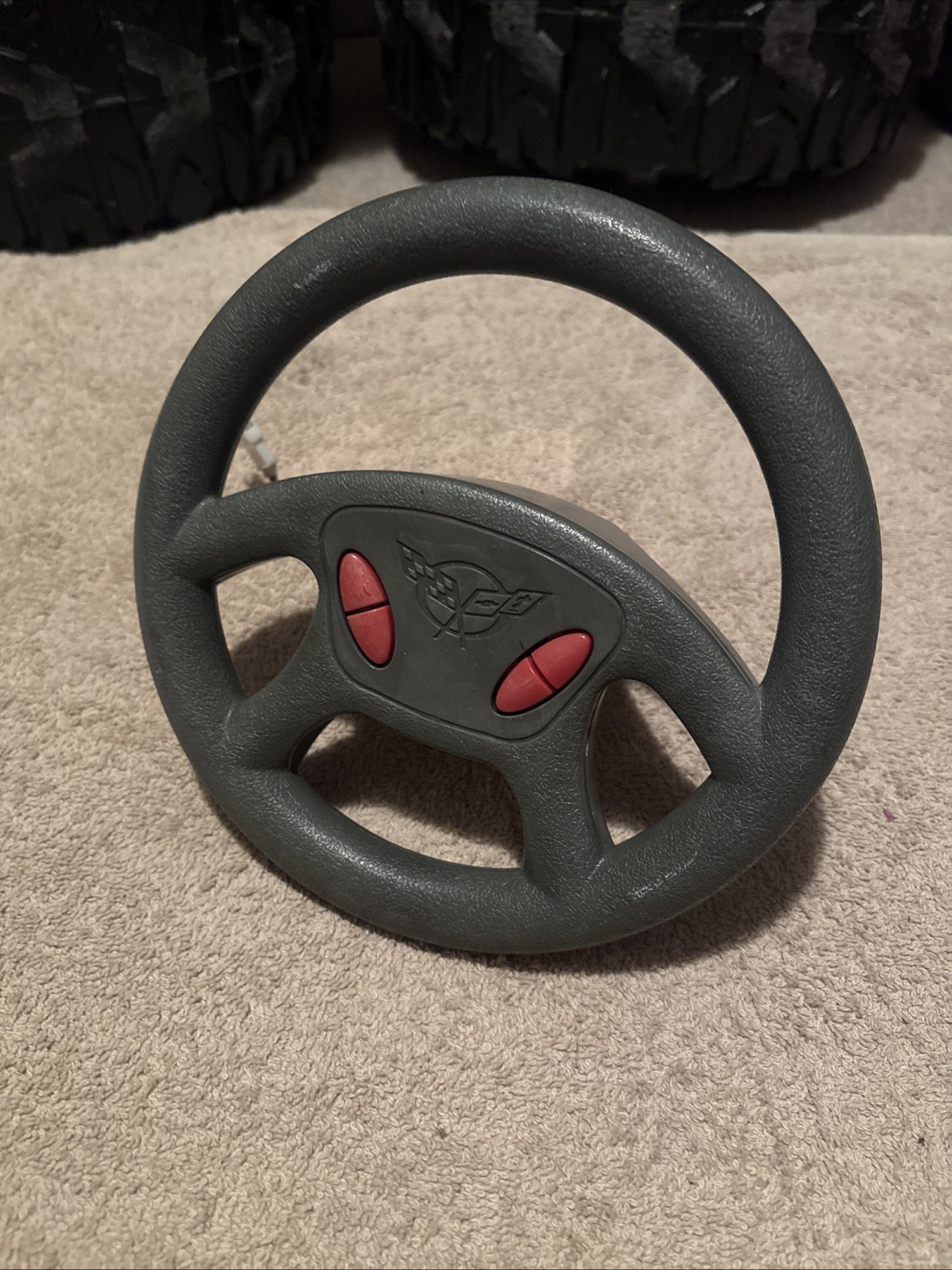 Kids Ride On Car Gray Chevy Corvette Steering Wheel