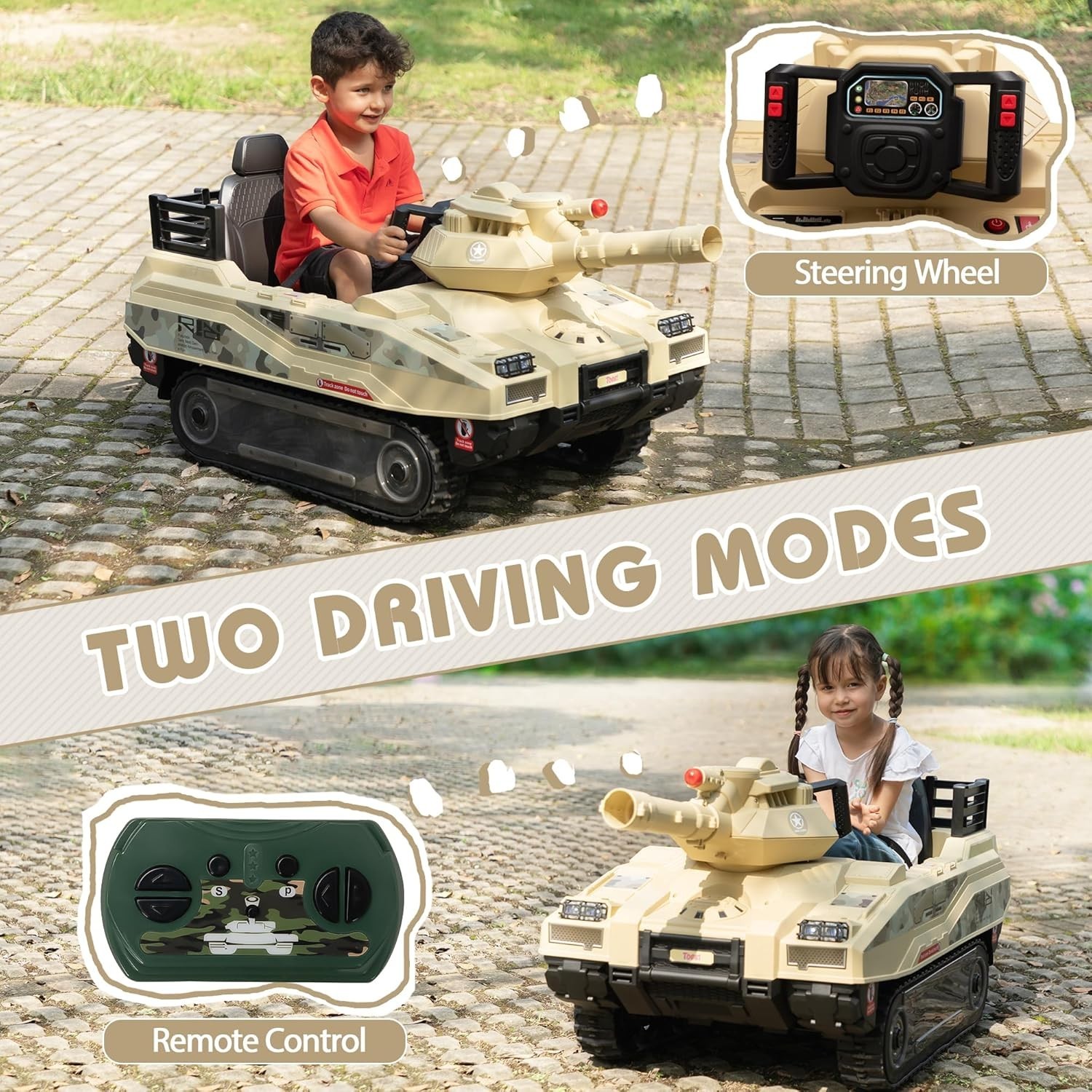 24V Kids Ride On Car Electric Tank Car with Remote Control 360 Degree Spin