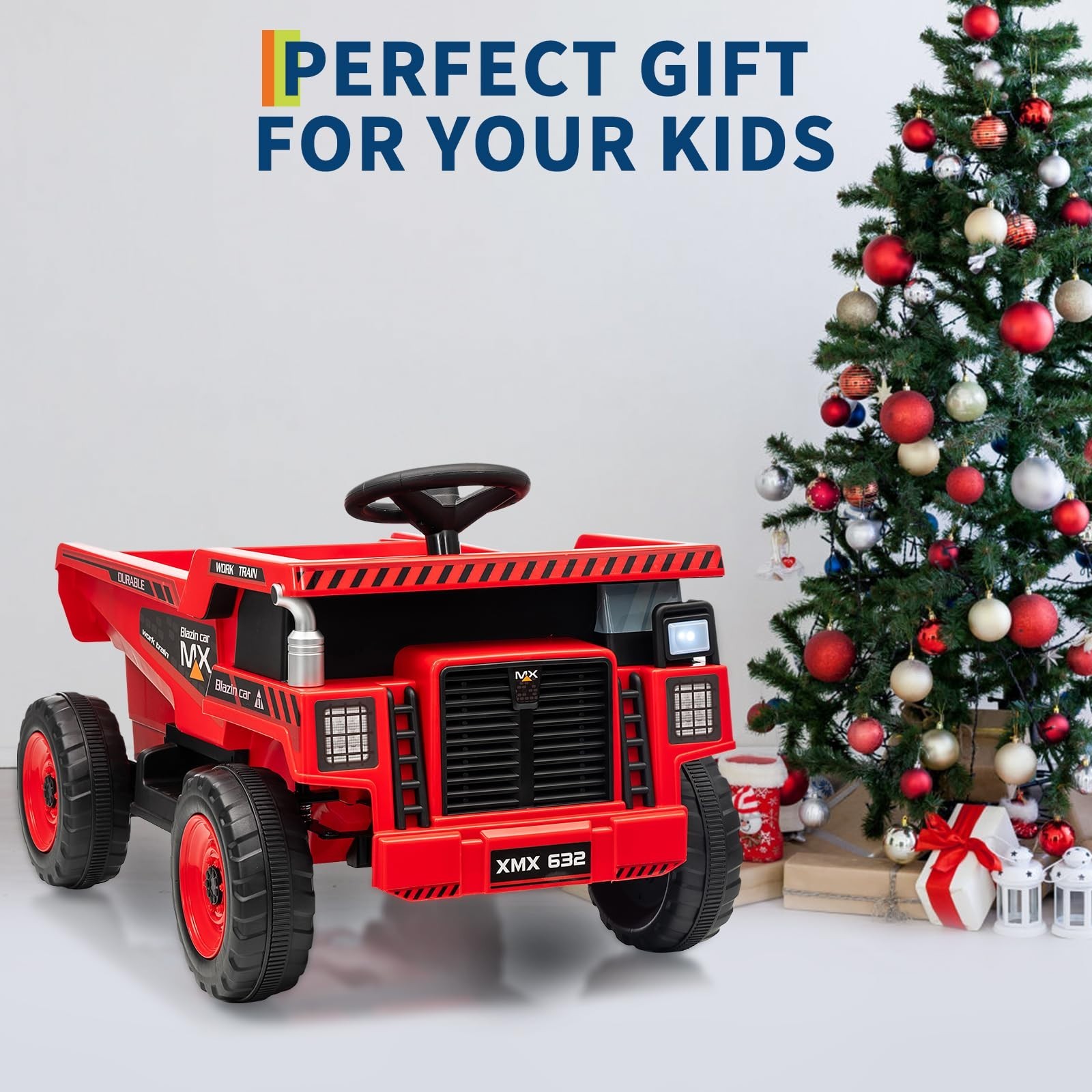 12V Ride On Dump Truck For Kids Electric Ride On Car Toys With Dump Bed & Shovel