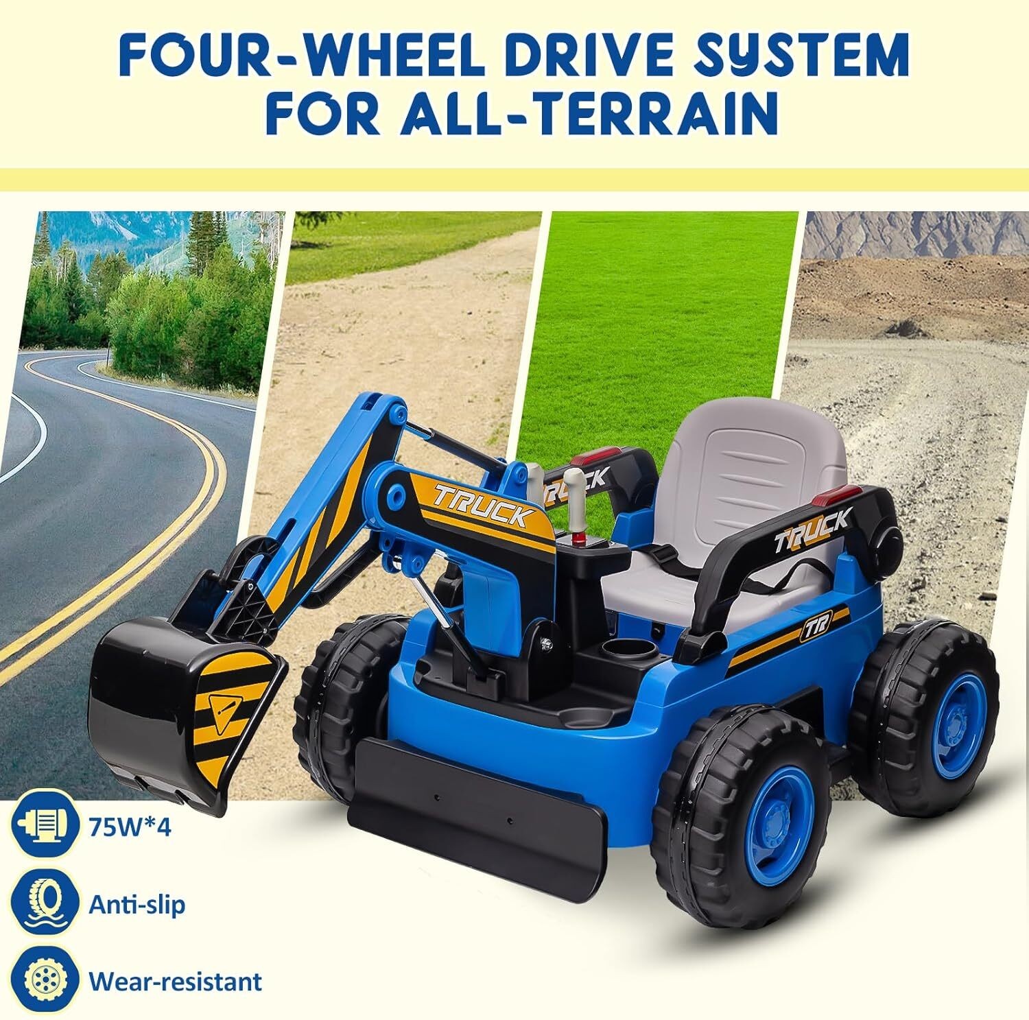 12V Kids Ride On Excavator Battery Powered Construction Truck Digger with Remote