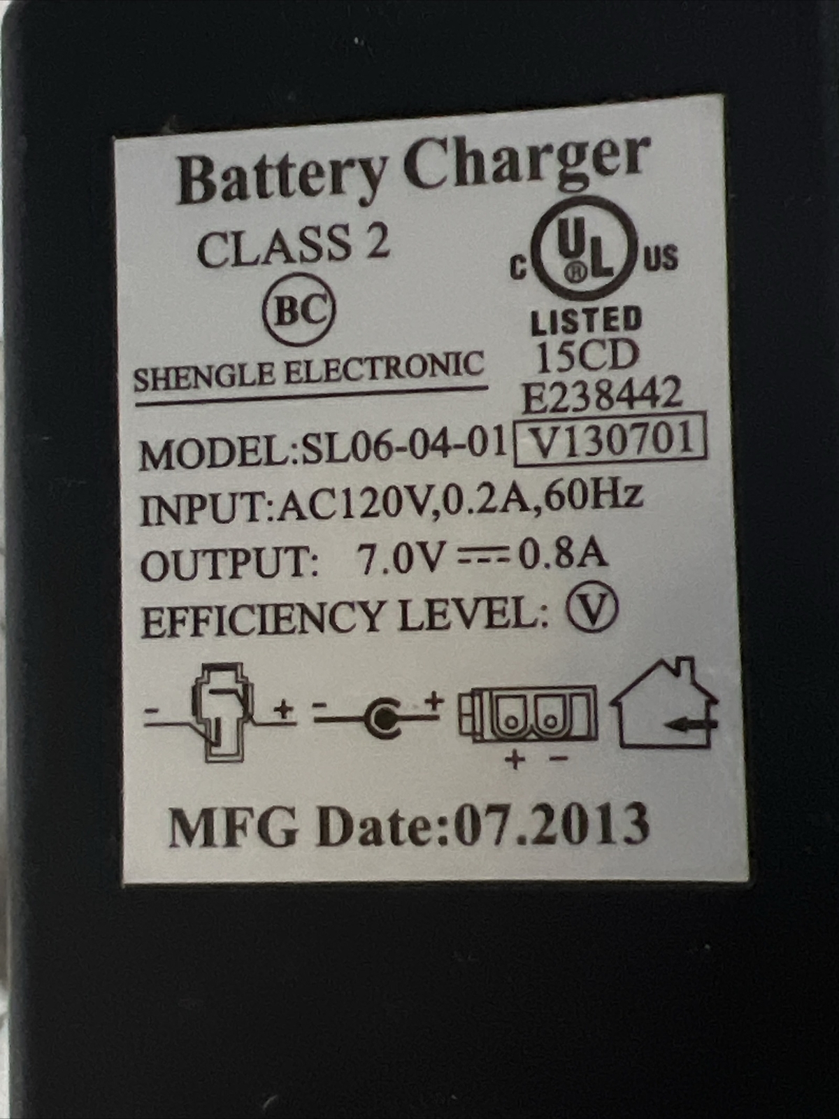 Shengle Electronics Battery Charger Class 2 SL06-04-01 – 7 volt – Power Wheels