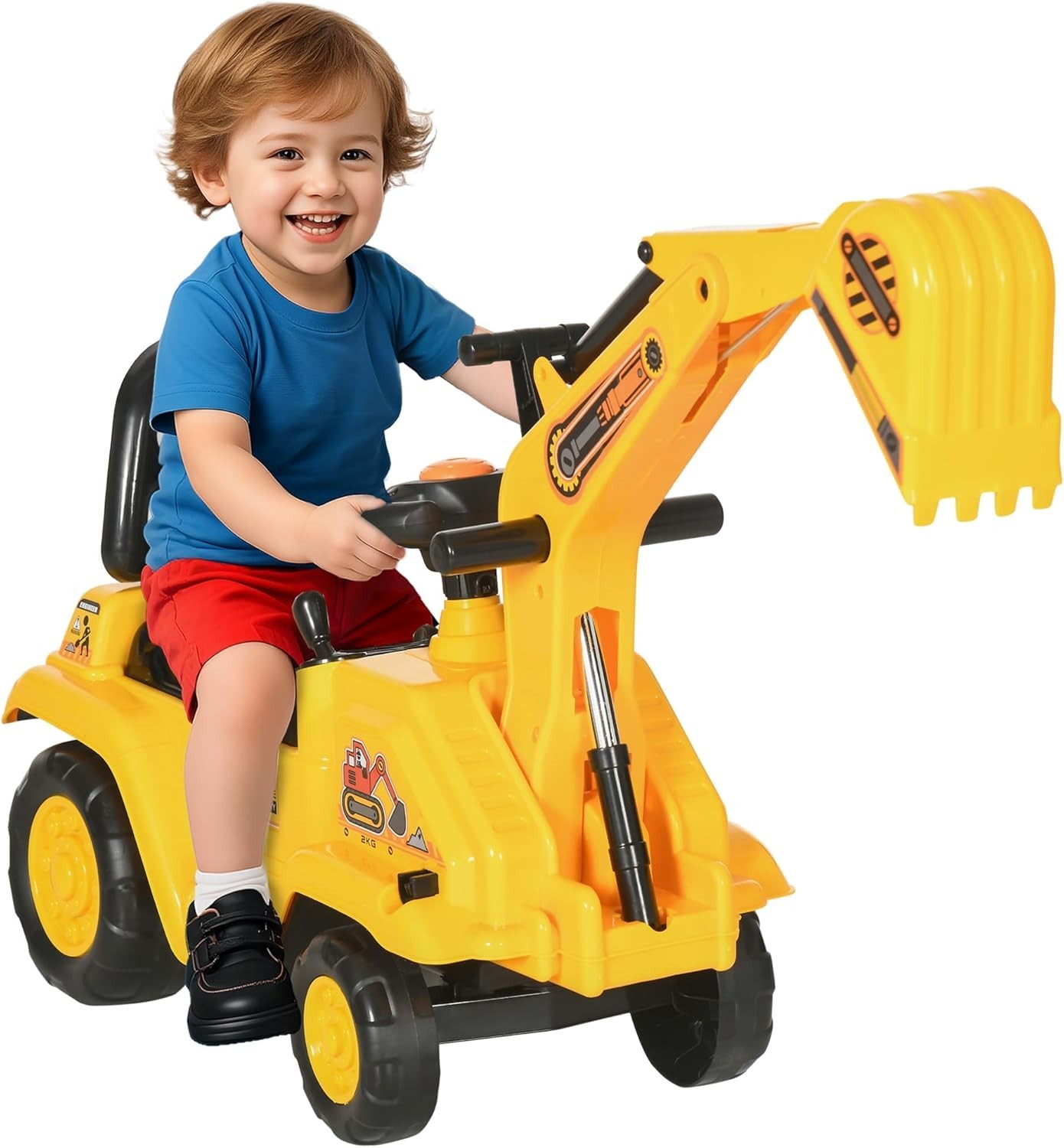 Imaginative Play Excavator Ride On Toy with Front Loader & Storage for Toddlers