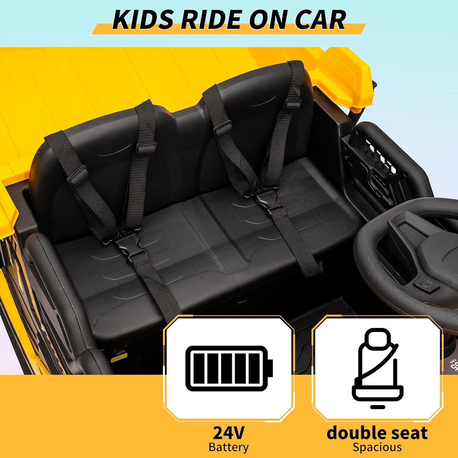 Kids Electric Dump Truck Ride On Car 2 Seater with RC,Dump Bed,4WD Motors Yellow