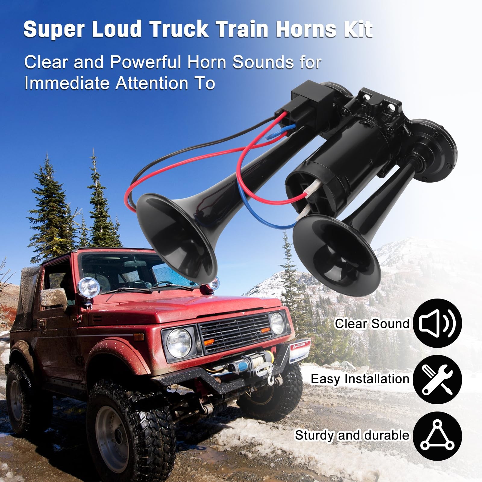 Black Air Horn For Truck Car 150DB Super Loud Dual Electric Train Compressor