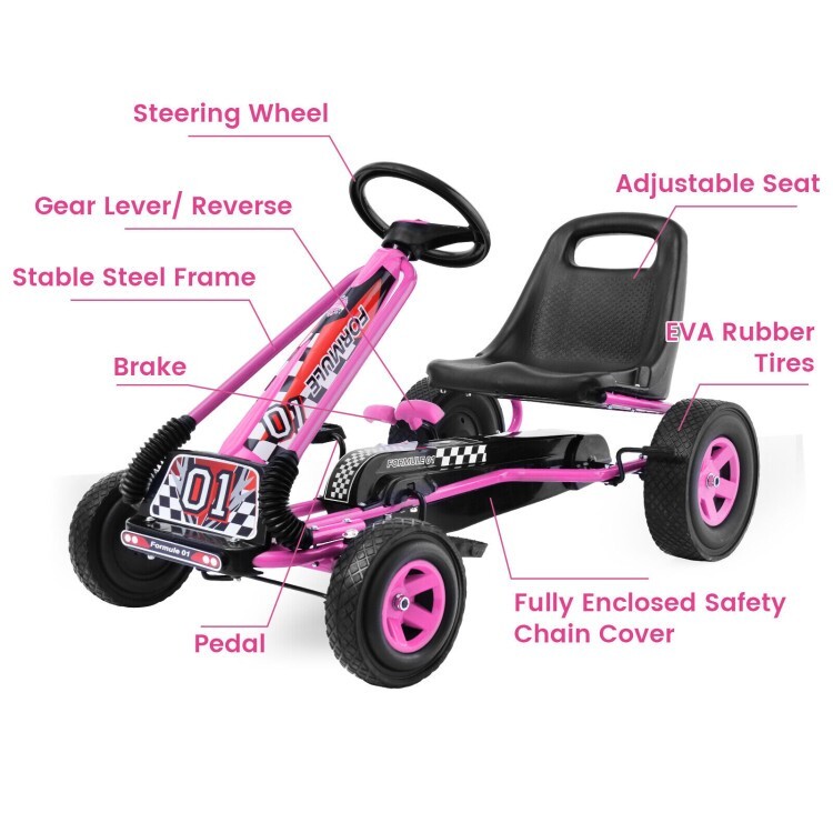 4 Wheels Kids Ride On Pedal Powered Bike Child Metal Go Kart Racer Car Play Toy