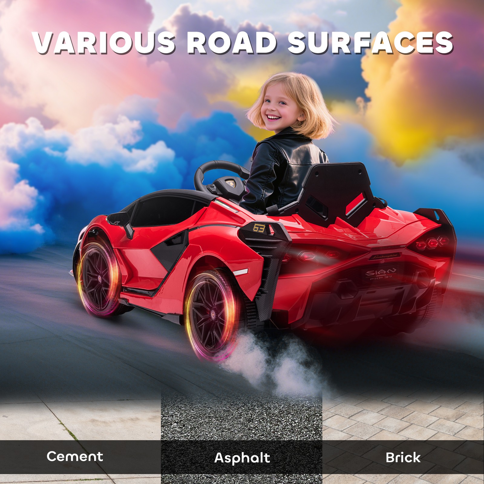 12V Lamborghini SIAN Licensed Electric Car for Kids, Red