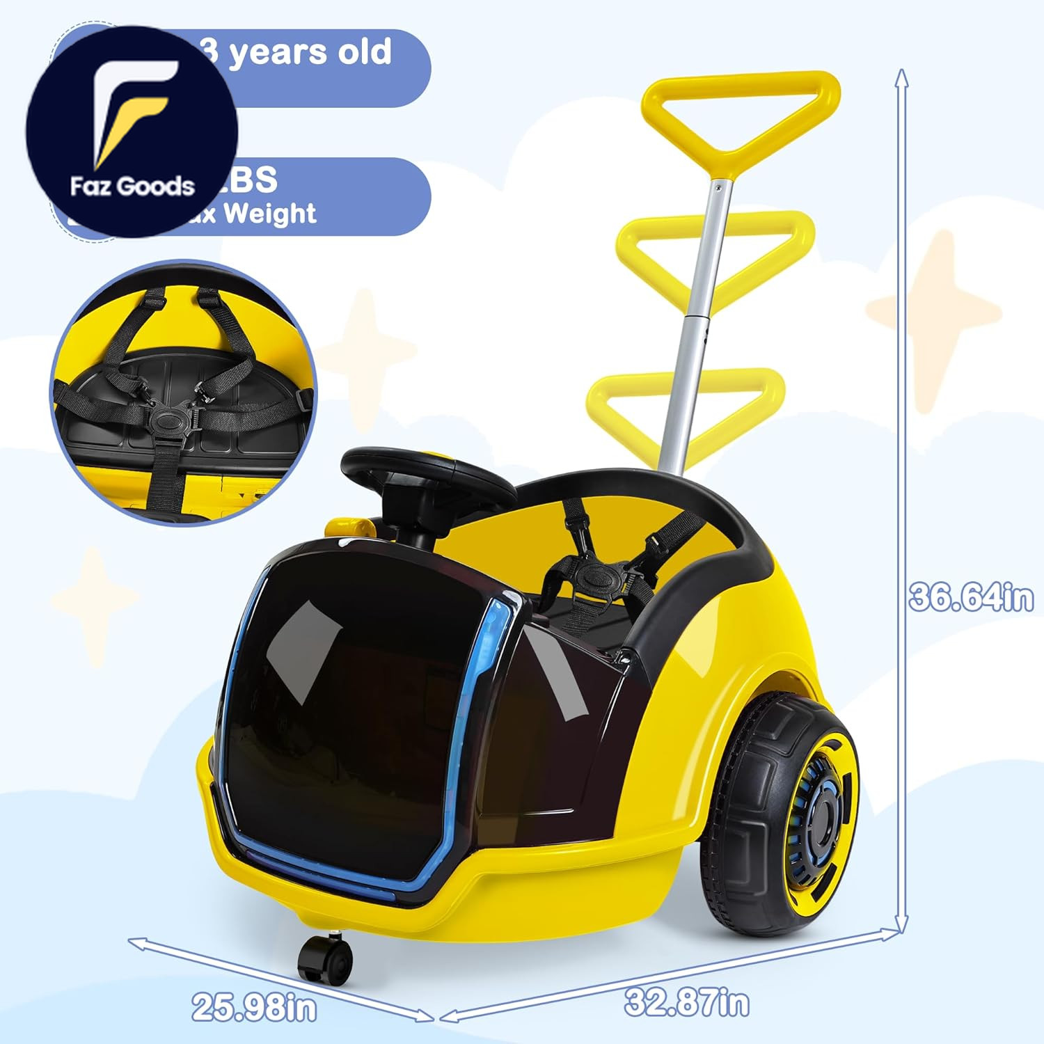 3-In-1 Electric Push Ride on Car 12V Kids Ride on Toy W/Remote Control, 360° Spi