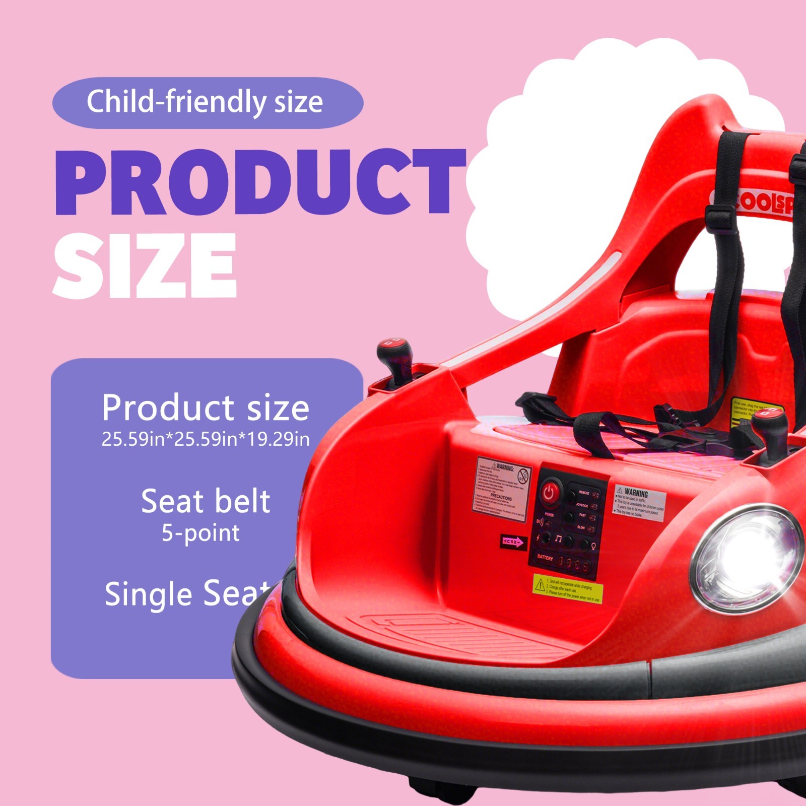 12V Kids Ride on Bumper Electric Car Toys w/Remote, LED, 360 Degree Spin,Red