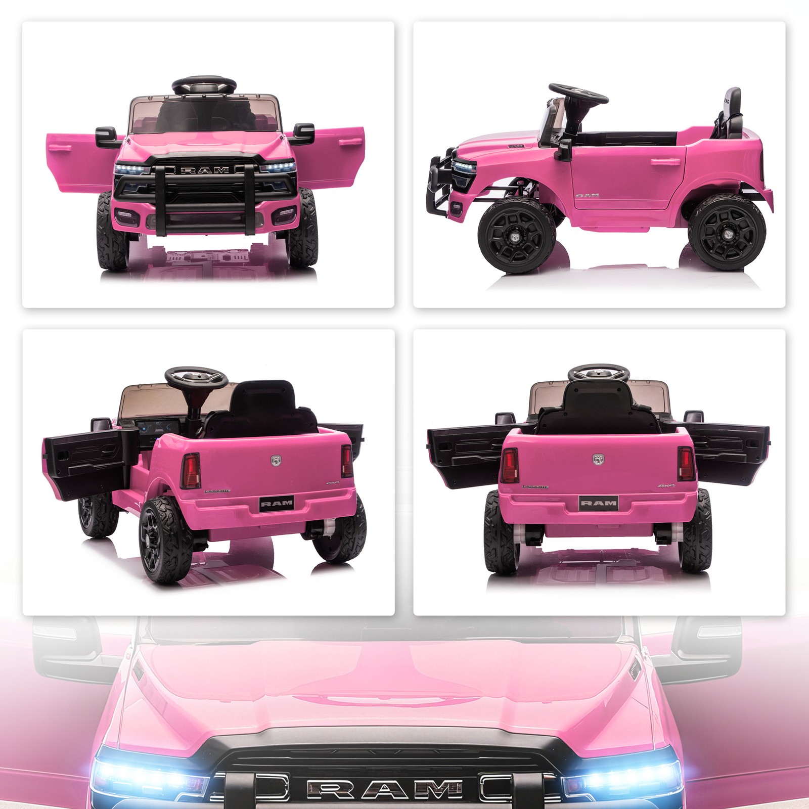 Qaba 12V Licensed Dodge RAM 3500 Kids Ride on Car with Dual Motors, Pink