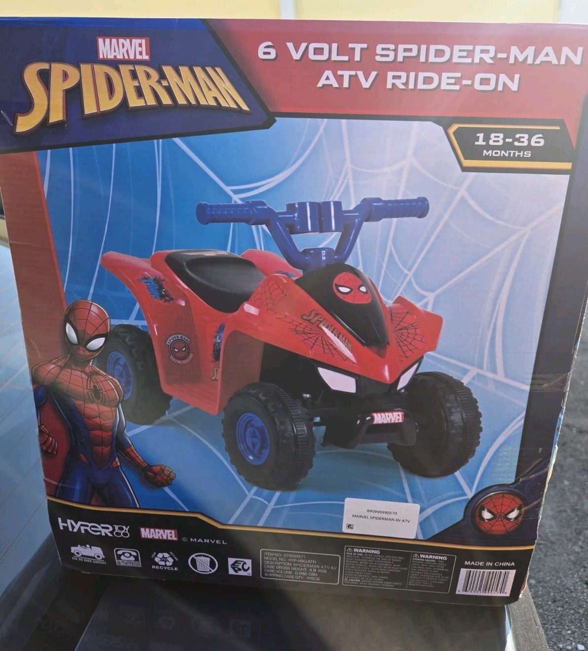 BRAND NEW IN BOX Kids 18-36 MO ATV Ride On SPIDERMAN 6V Rechargeable Battery