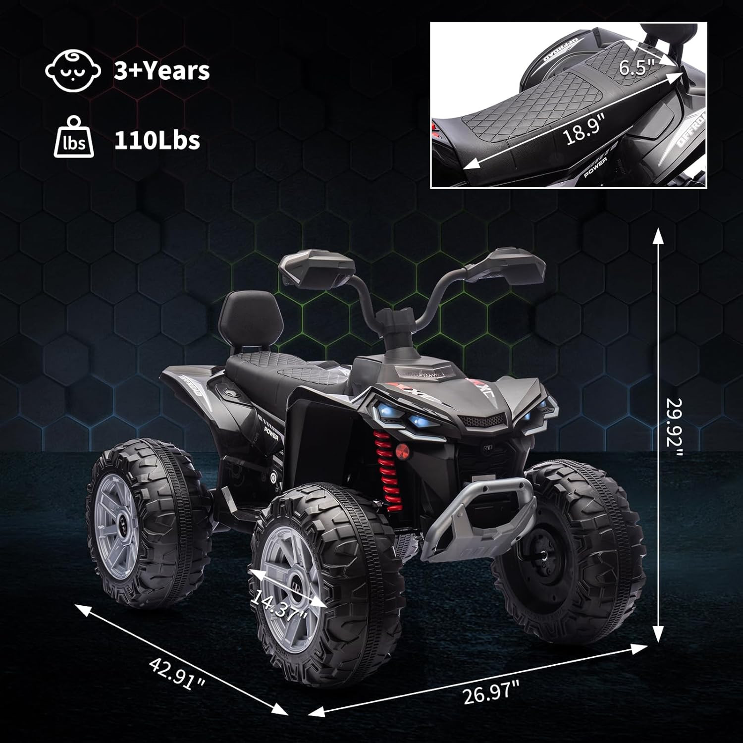 24V 2 Seater Electric ATV, Electric Car for Kids, Four-Wheeled Dirt Quad Car wit