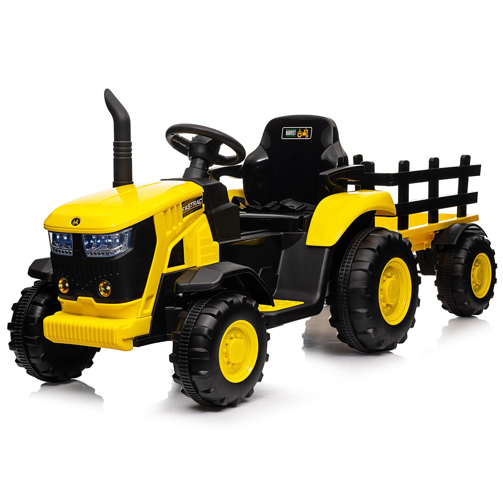 Electric Kids Ride-On Tractor with Trailer Dual Motors Led Lights Music Mode