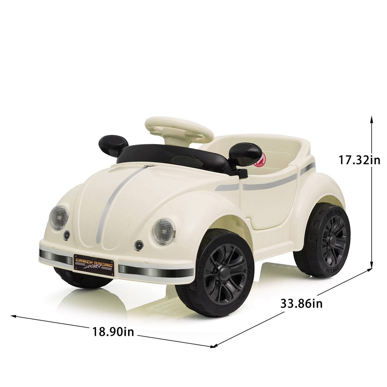 12V Kids Ride On Car Wheel LED USB & Bluetooth Suitable for Kids Aged 2-4 Beige