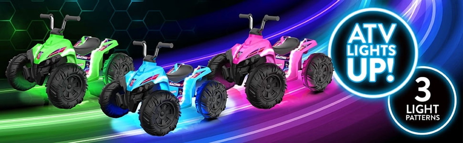 Kid Trax 12V Glow ATV Ride-On Toy, Pink, with LED Lights, Rechargeable Battery,