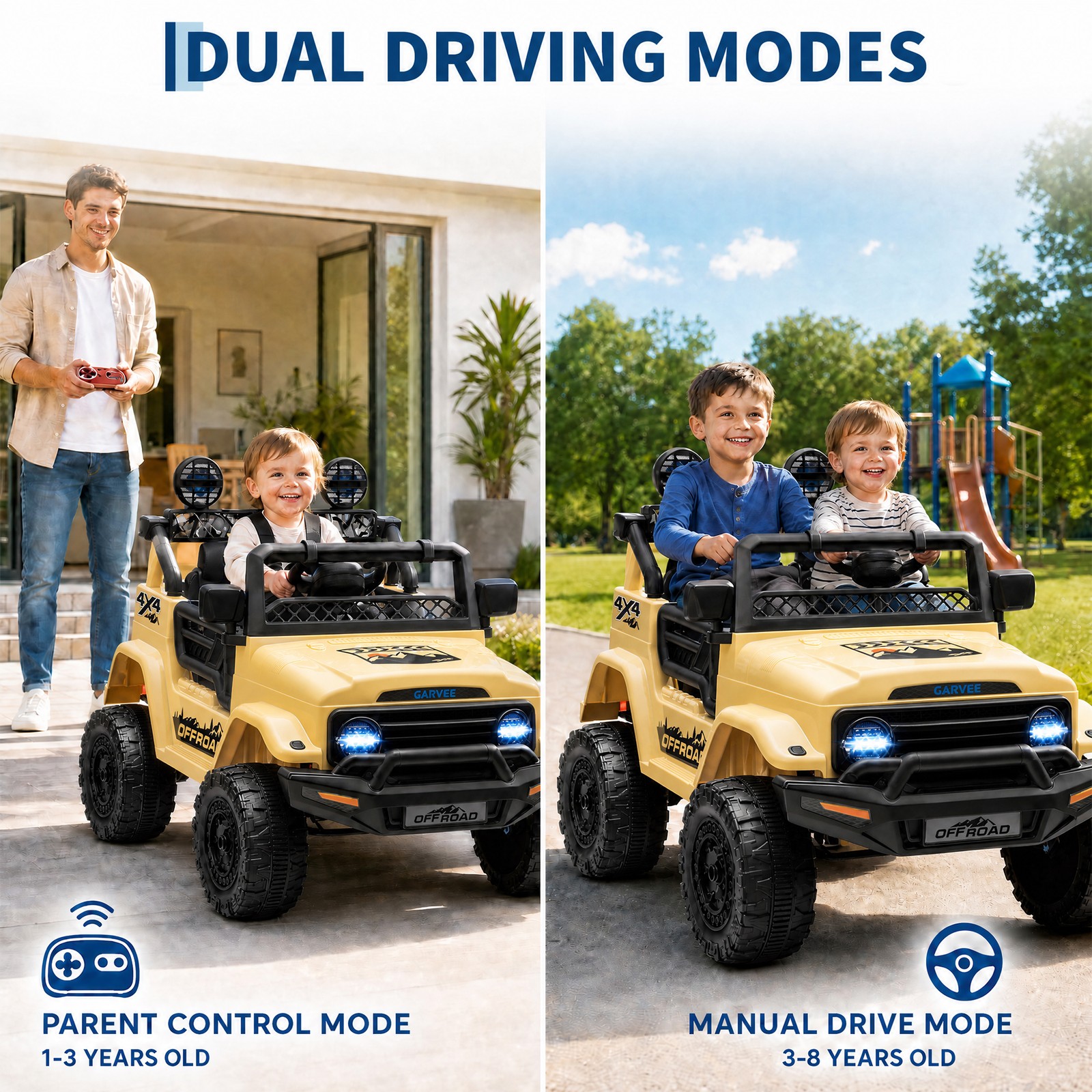 RC Ride on Truck Car 12V Kids Electric Vehicles,LED Lights,Bluetooth,3 Speeds