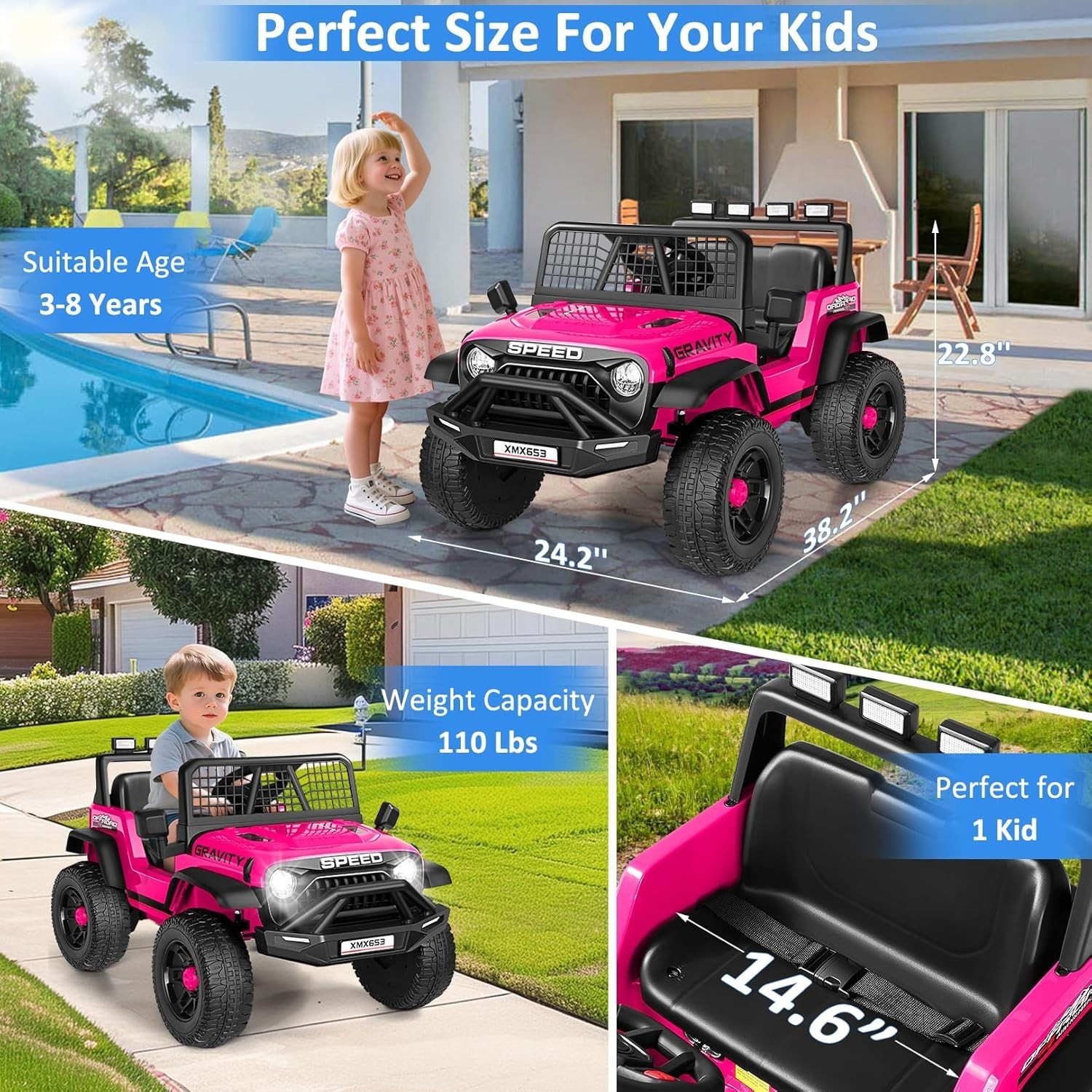24V Ride on Car with Remote Control Toddler Electric Car 2×100W Strong Motors-