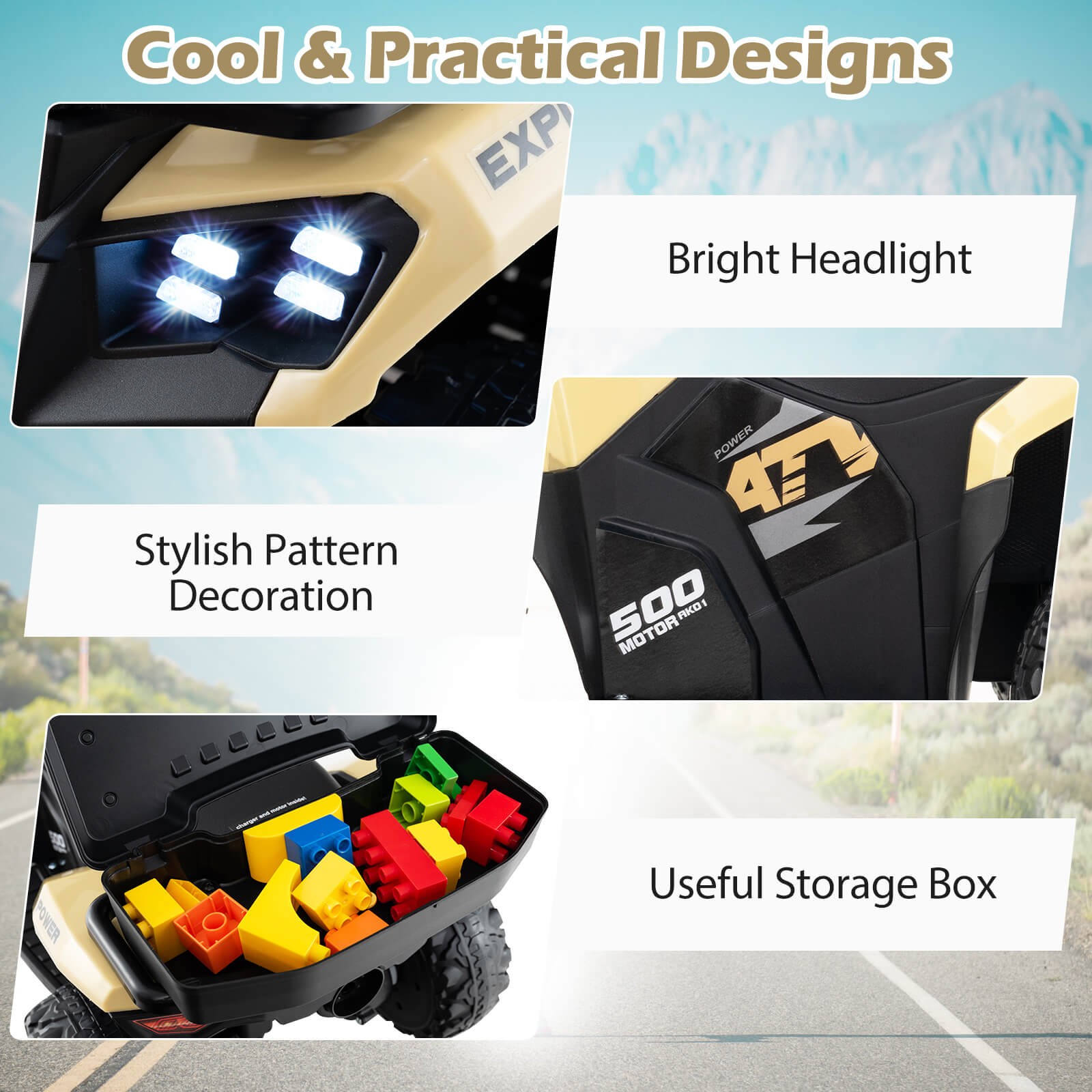 6V Kids Ride On ATV w/ Music & Spray Function USB Port Storage Box Toy Car