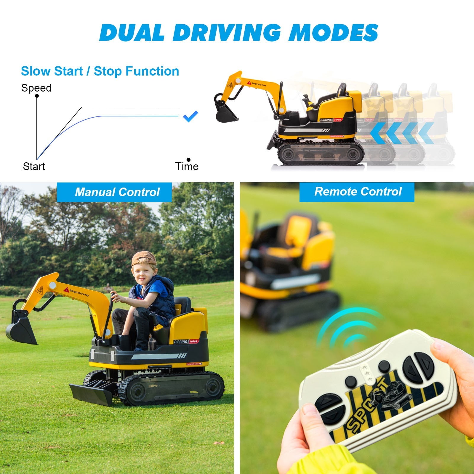 12V Electric Kids Ride On Excavator Bulldozer Remote Control 360 Degree Rotating