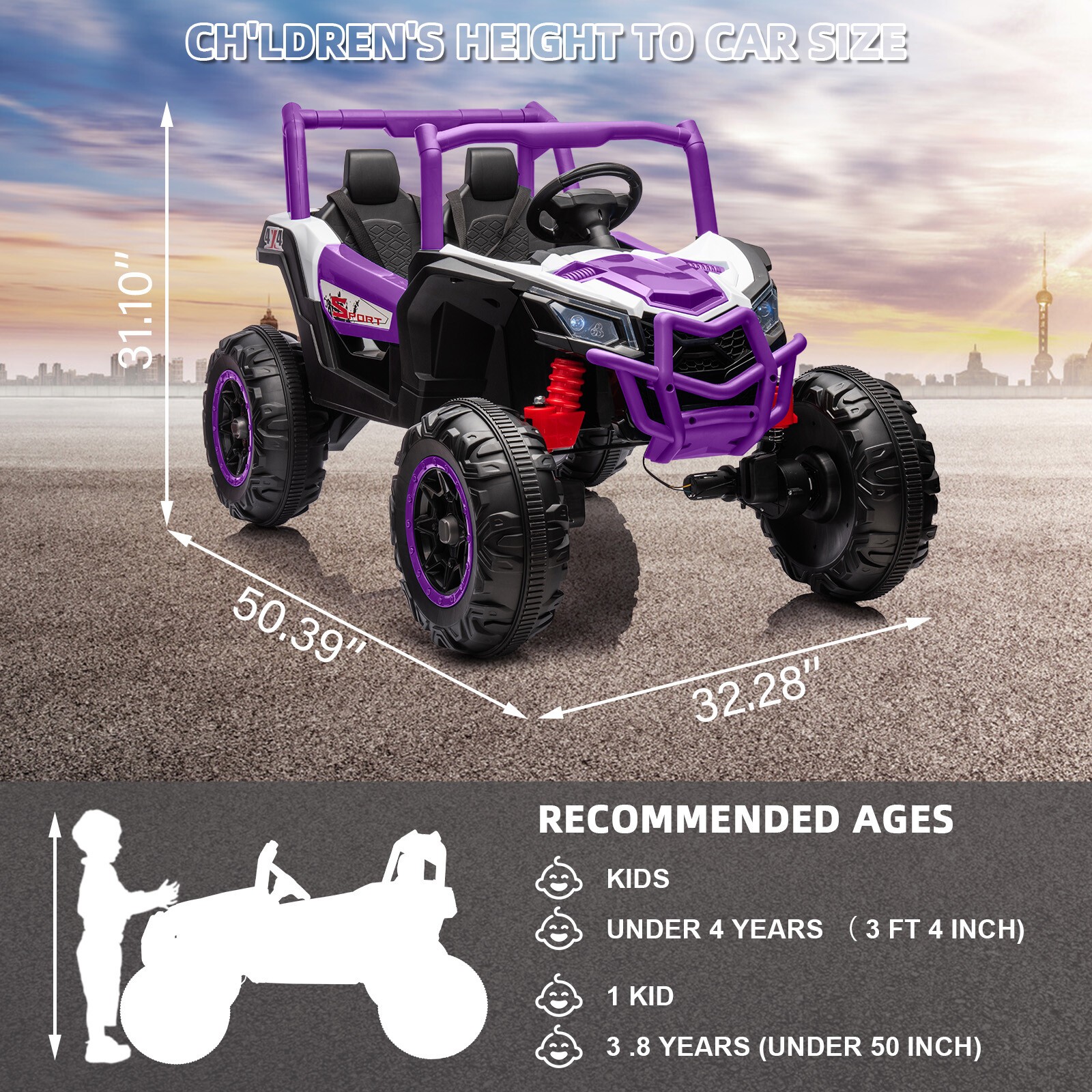 Ride On UTV Cars 2 Seater,24V 4WD Off-Road Electric Vehicles With Remote Control