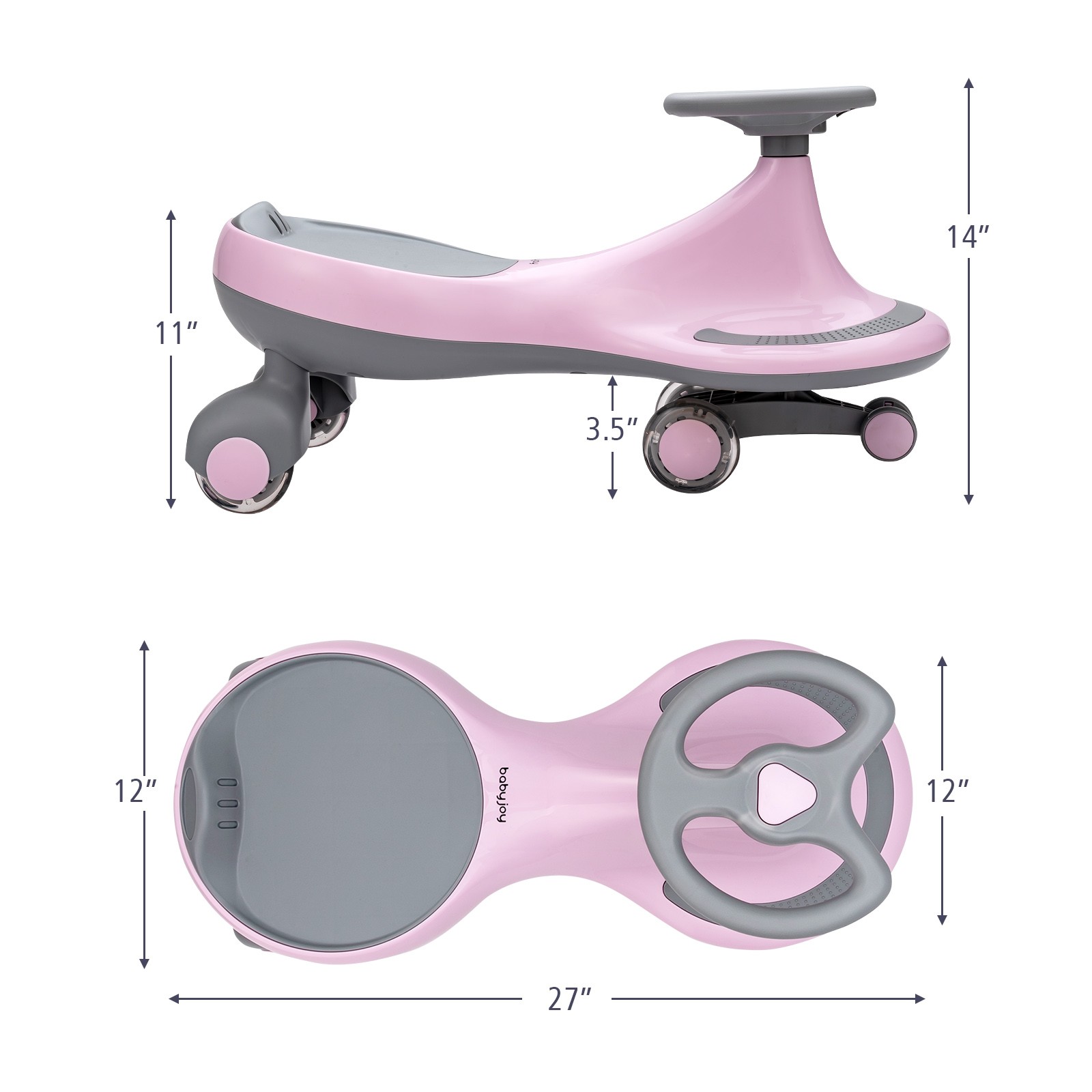 Babyjoy Wiggle Car Ride-on Toy w/ Flashing Wheels for Toddlers & Kids Pink