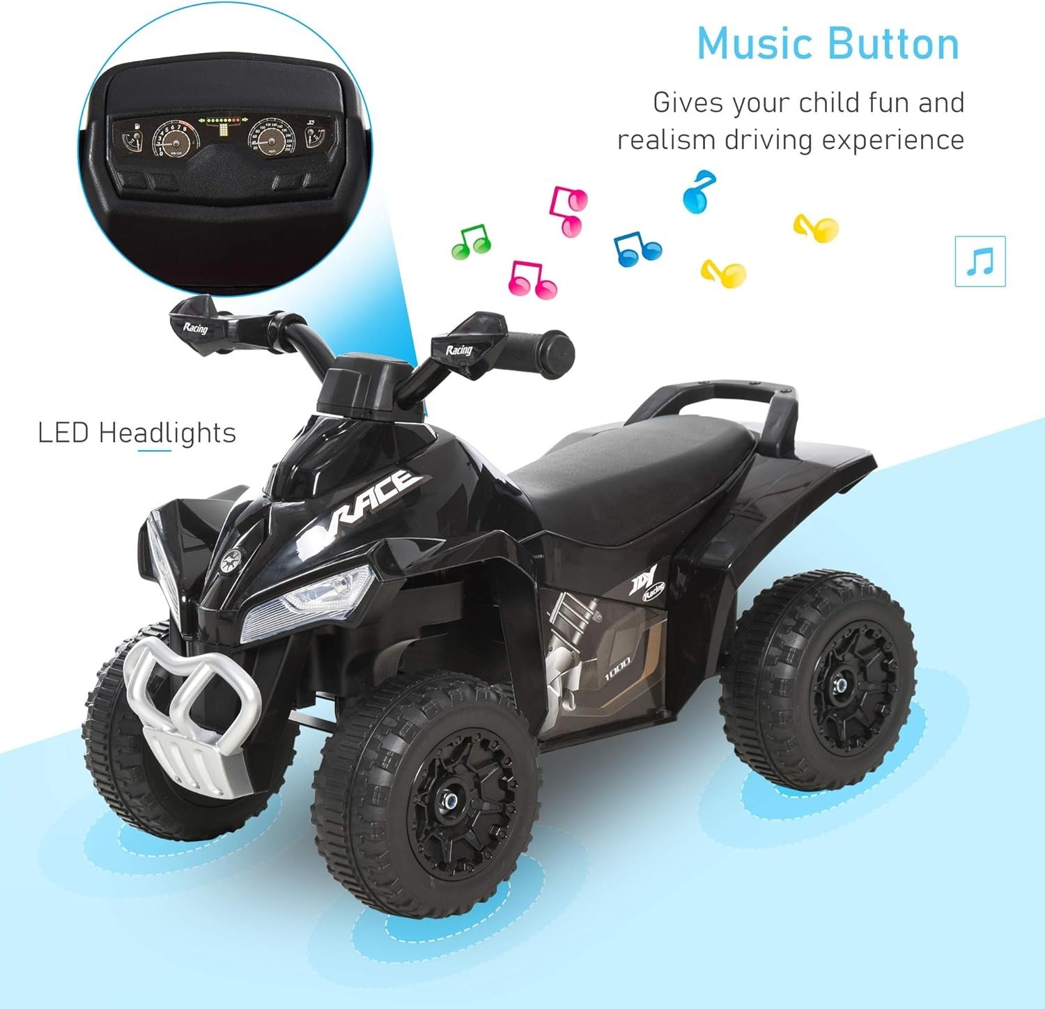 Push Ride On Car Kids Sliding Foot-to-Floor Black Music Lights Ages 1.5-3